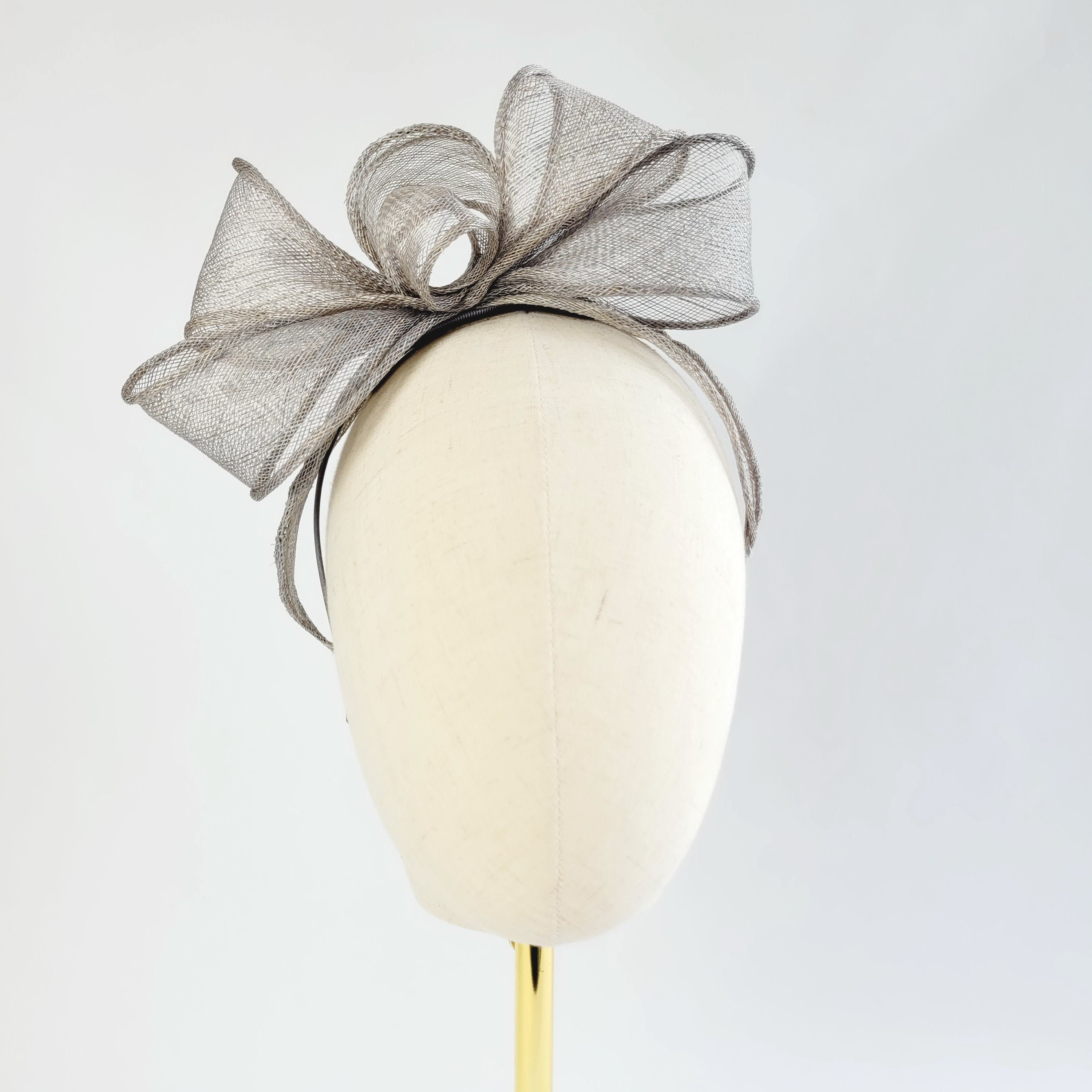 Pewter Grey Sinamay Loop Fascinator, Wedding Statement Headband, Race Day Vegan Fascinator