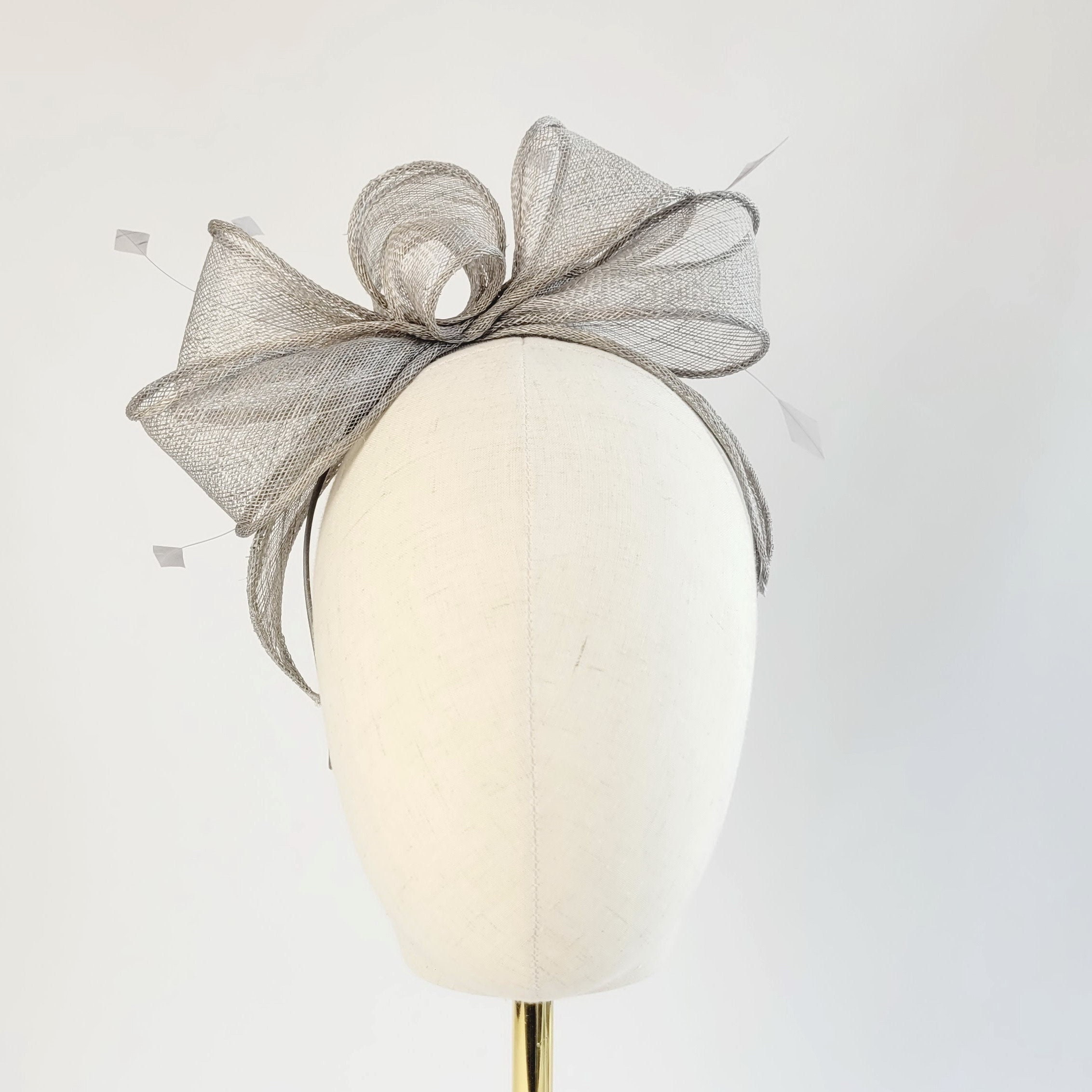 Pewter Grey Loop Fascinator With Coque Feathers, Sinamay Fascinator, Wedding Race Day Hatinator