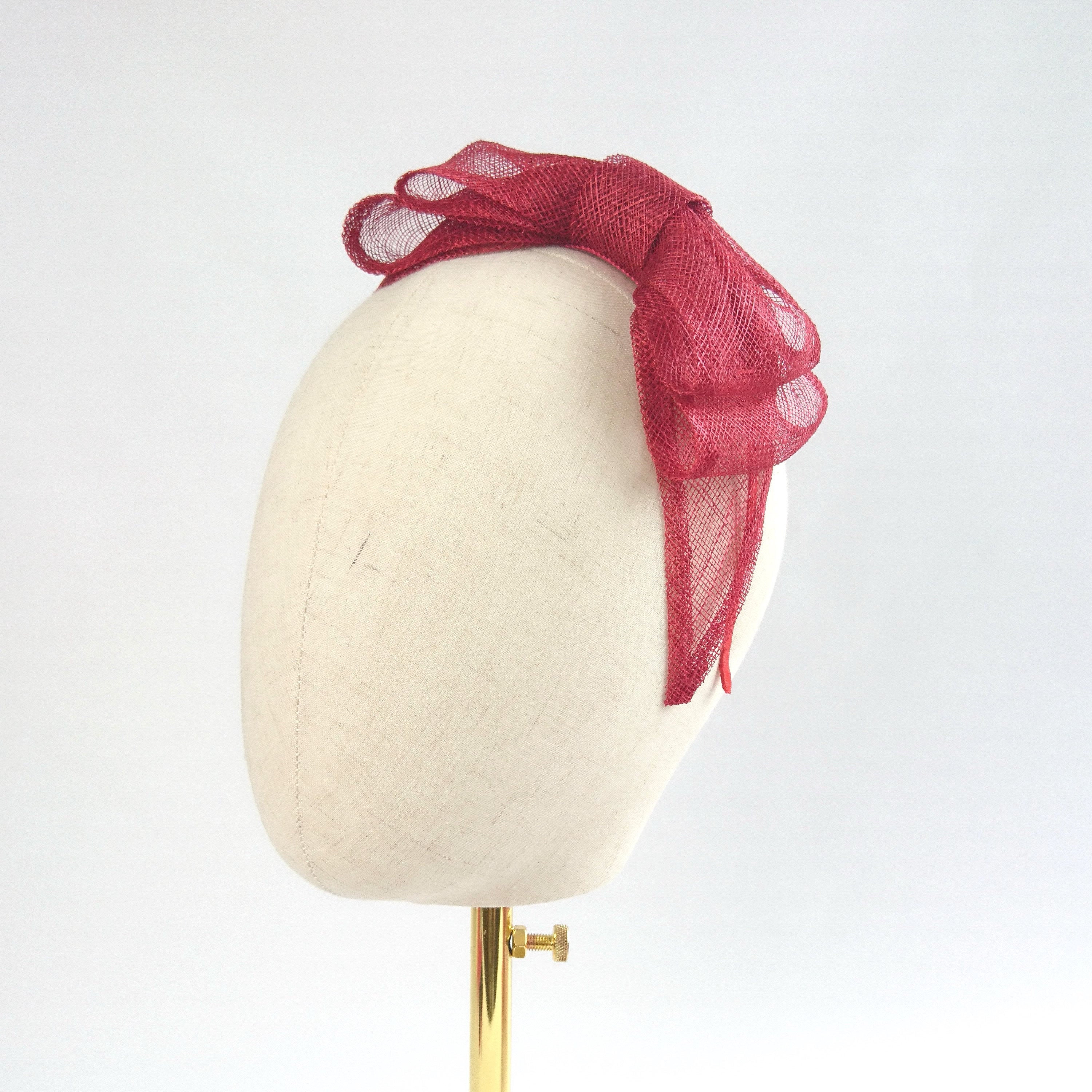 Red Large Bow Fascinator, Sinamay Wedding Hatinator, Race Day Bandeau Headband