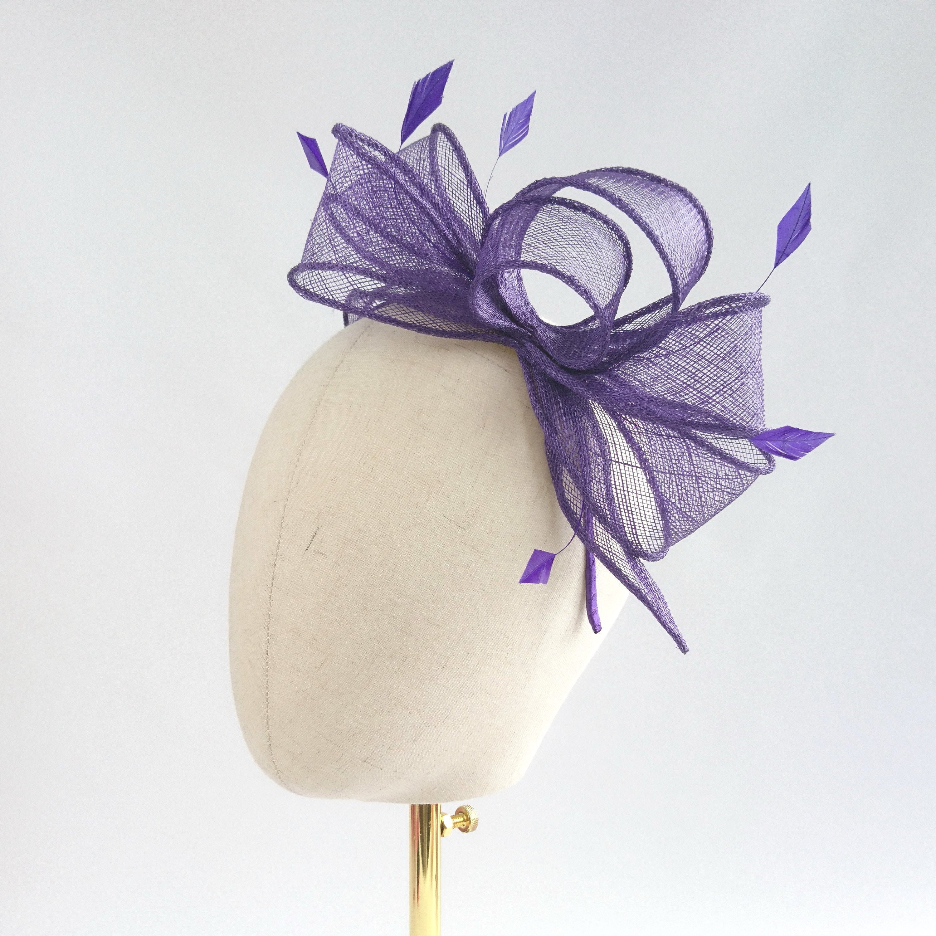 Purple Loop Fascinator With Coque Feathers - End Of Line, Sinamay Wedding Fascinator, Hatinator, Race Day