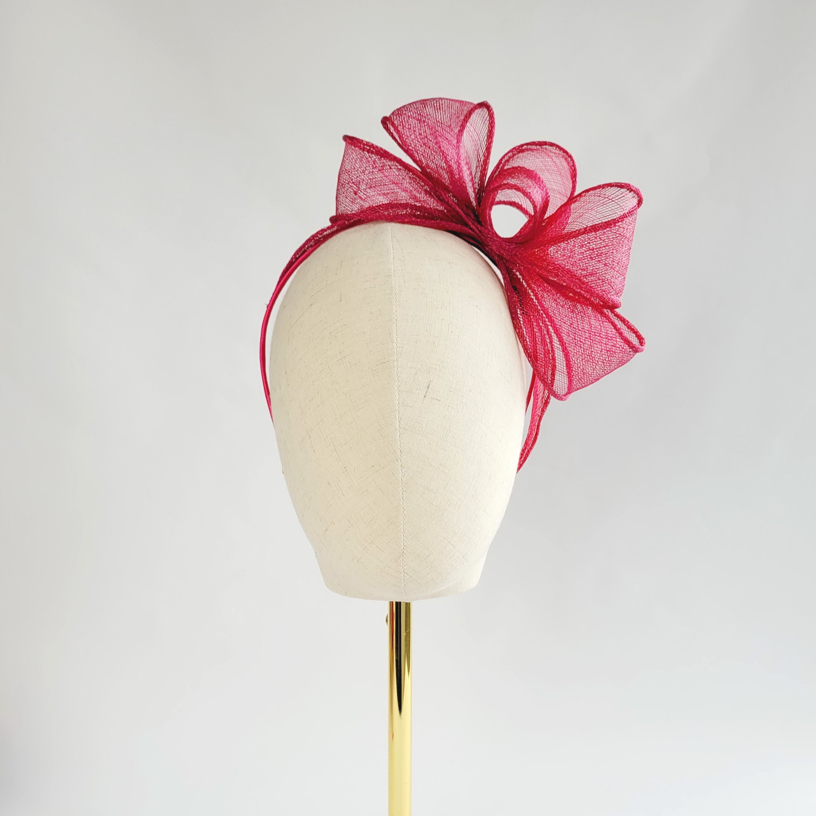 Fuchsia Pink Sinamay Loop Fascinator, Wedding Statement Headband, Race Day Vegan Fascinator