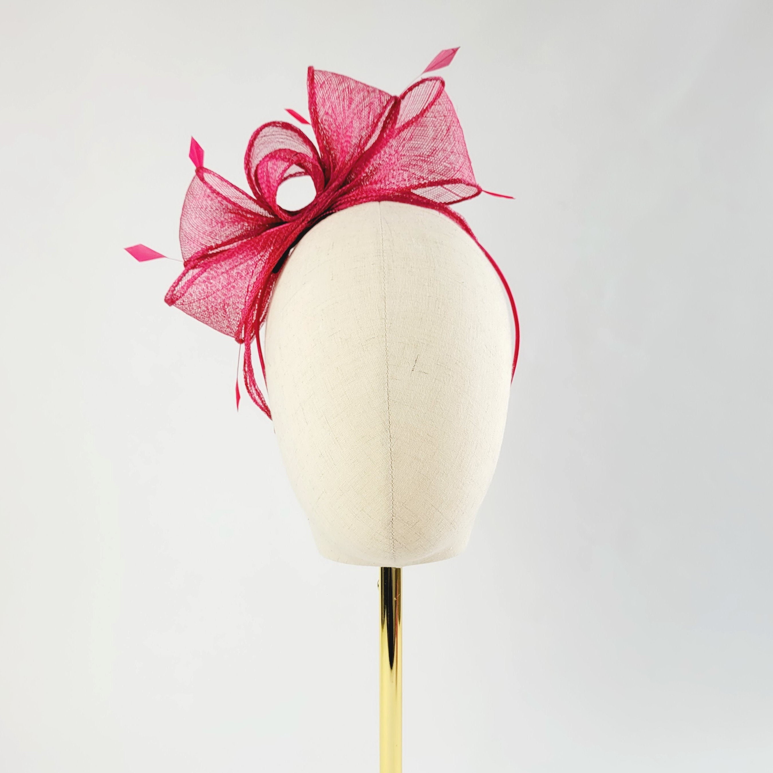 Fuchsia Pink Loop Fascinator With Coque Feathers, Sinamay Fascinator, Wedding Hatinator, Race Day