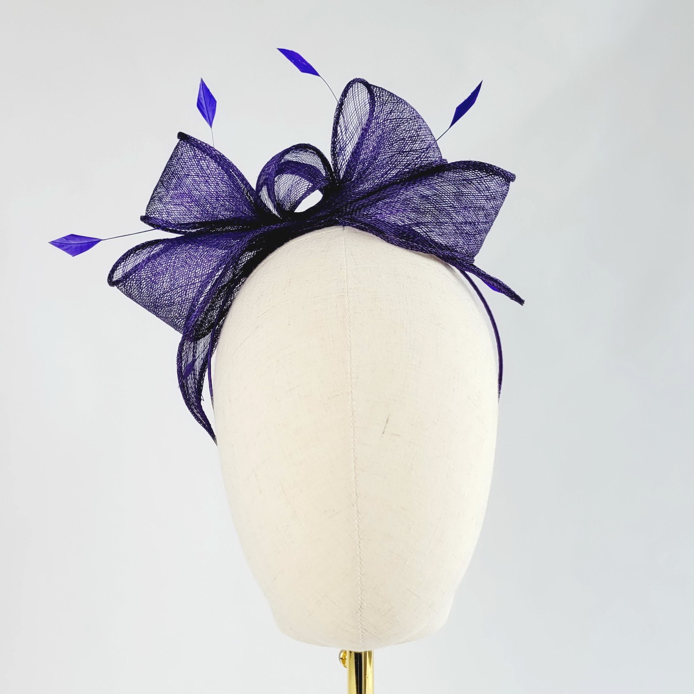 Purple Loop Fascinator With Coque Feathers, Sinamay Fascinator, Wedding Hatinator, Races