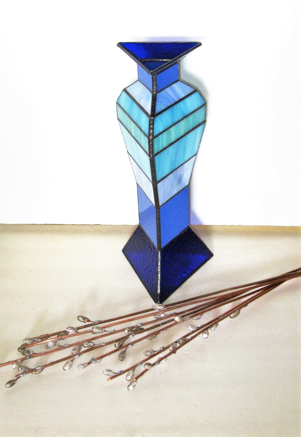 Pussy Willows In Large Modern Blue Vase Stained Glass And Flame Worked D Glass Sculpture Etsy