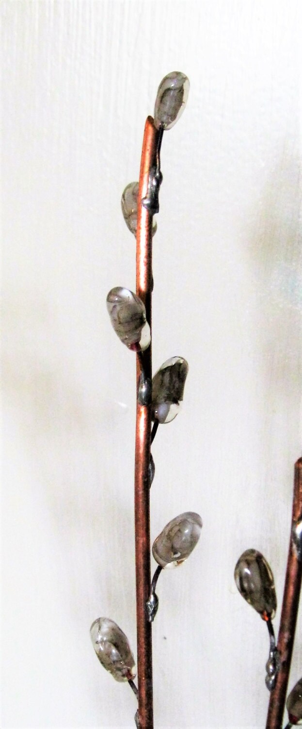 Pussy Willows In Large Modern Blue Vase Stained Glass And Flame Worked D Glass Sculpture Etsy