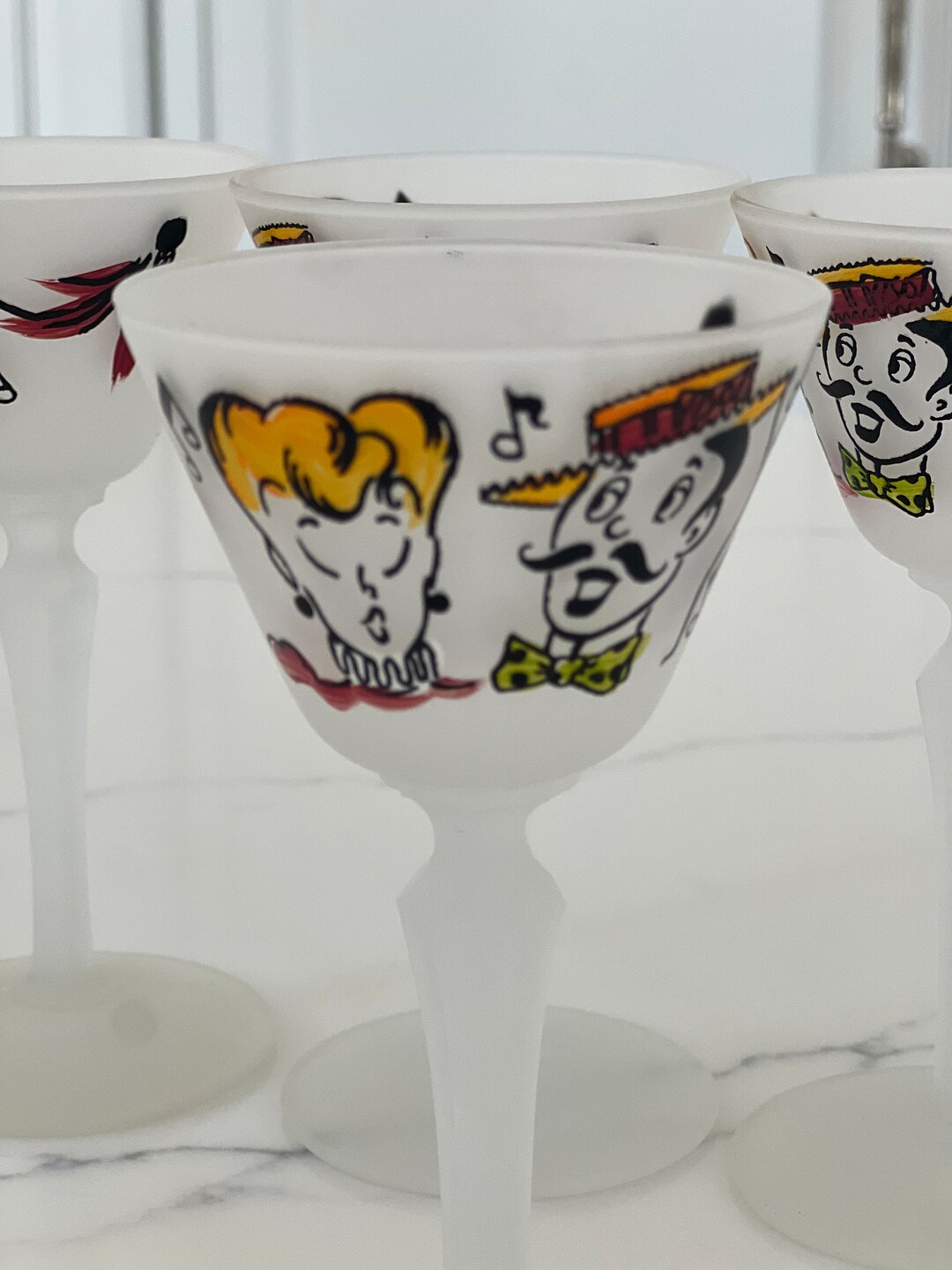 Vintage Hazel Atlas Gay Fad Here S To Midcentury Glassware Frosted Stem Glasses Mcm Vintage