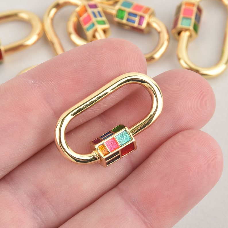 CZ Gold Carabiner Clasp Oval With Rainbow Enamel And Screw Etsy Denmark