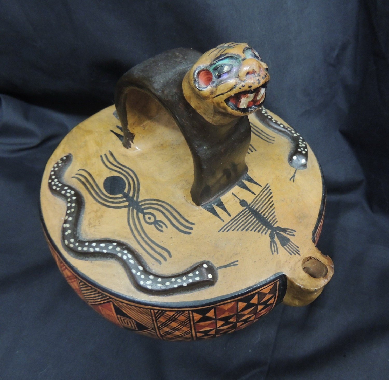 Amazing Vintage Pisac Peru Peruvian Folk Art Pottery Cuzco Otter Snakes