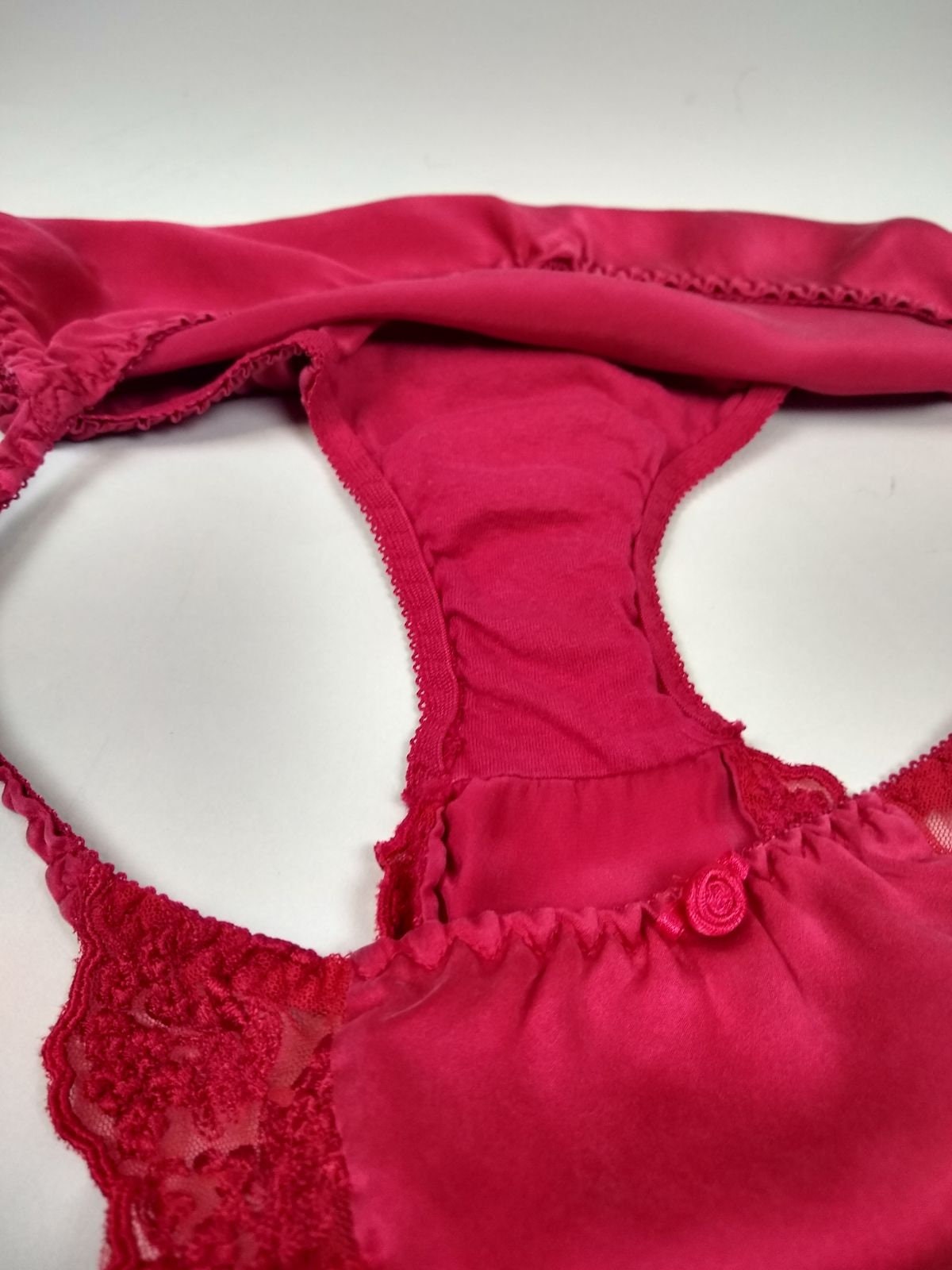 Victoria S Secret Vintage Silk Panties Bikini Lace Jewel Tone Ruby Red Soft Size Medium M