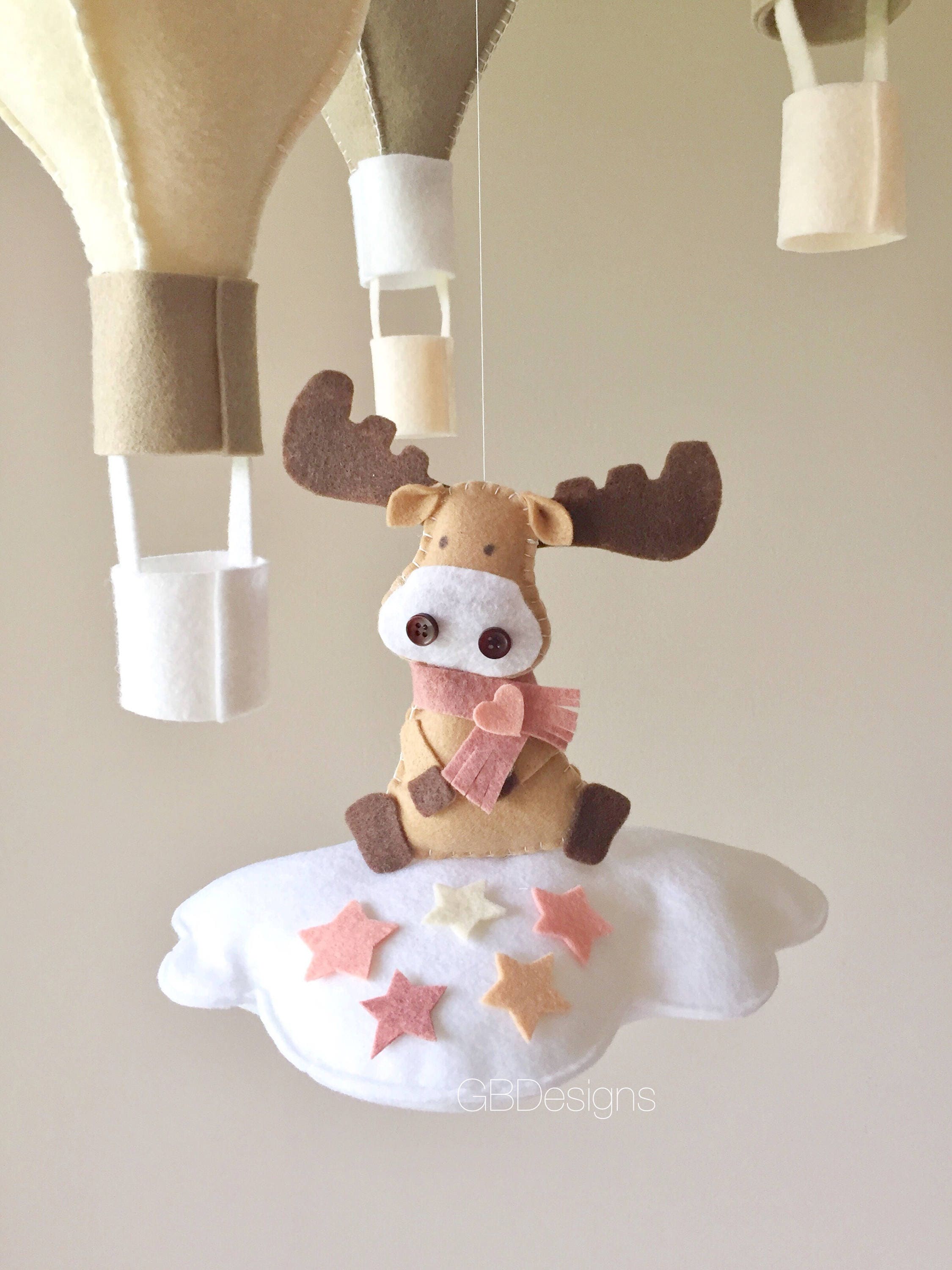 Baby Mobile Hot Air Balloon Mobile Blush And Taupe Mobile Etsy