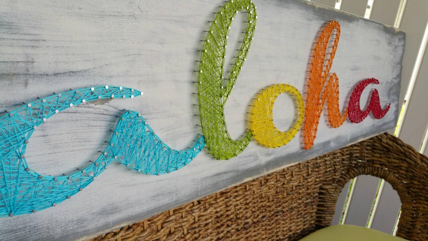 Extra Large ALOHA String Art Home Decor Wooden Sign, Rainbow Hawaiian Themed Art, Distressed Wood Plaque, Custom Order