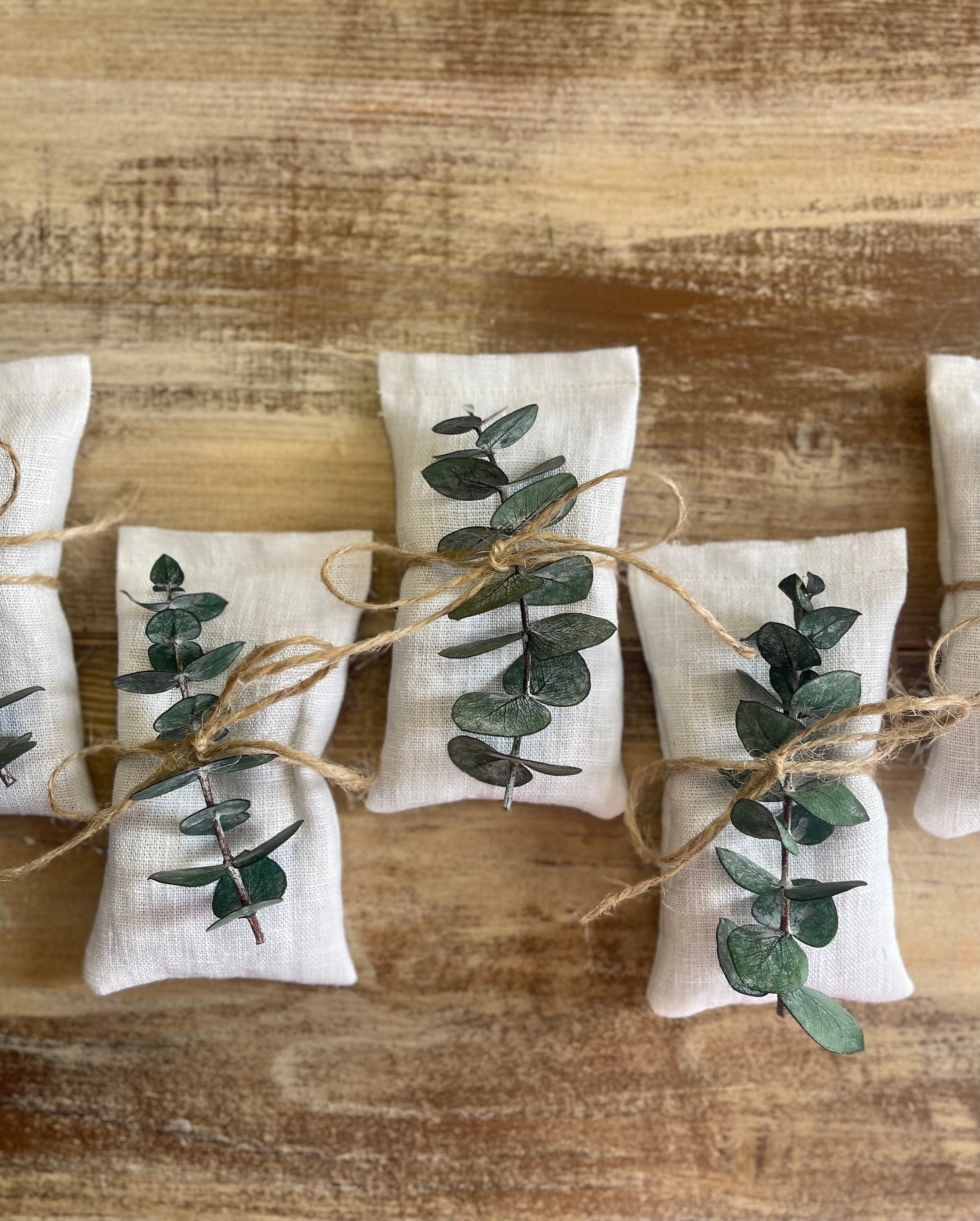 Organic White Linen Lavender Sachets With Preserved Eucalyptus Jute