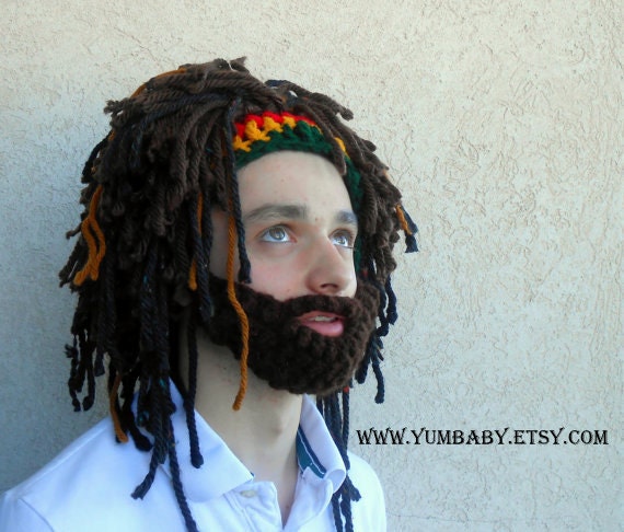 Beard Hat Halloween Costume Rasta Hat Bearded Beanie Men's Beanie Beard Hat with Rasta Bandana and Dreadlocks