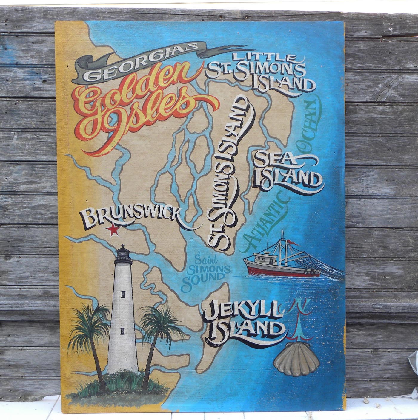 Golden Isles Of Georgia Coast Map Print From An Original Hand Etsy