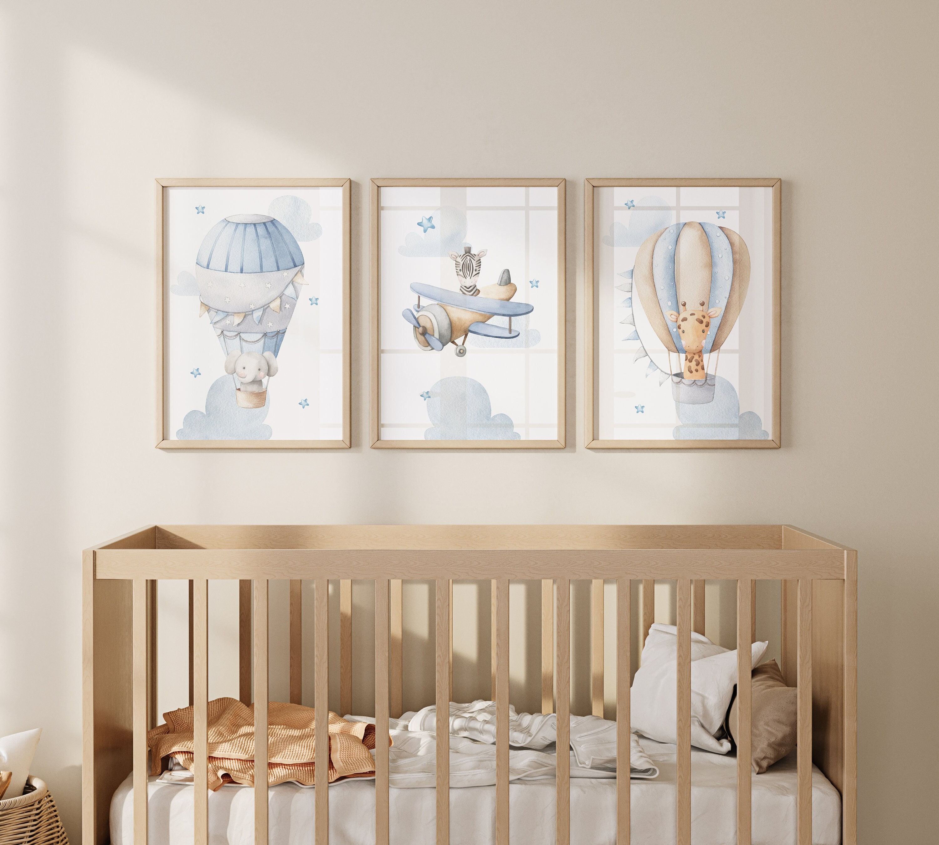 Hot Air Balloon Nursery Wall Art Airplane Boy Room Print Set Of 3 Safari Nursery Baby Boy