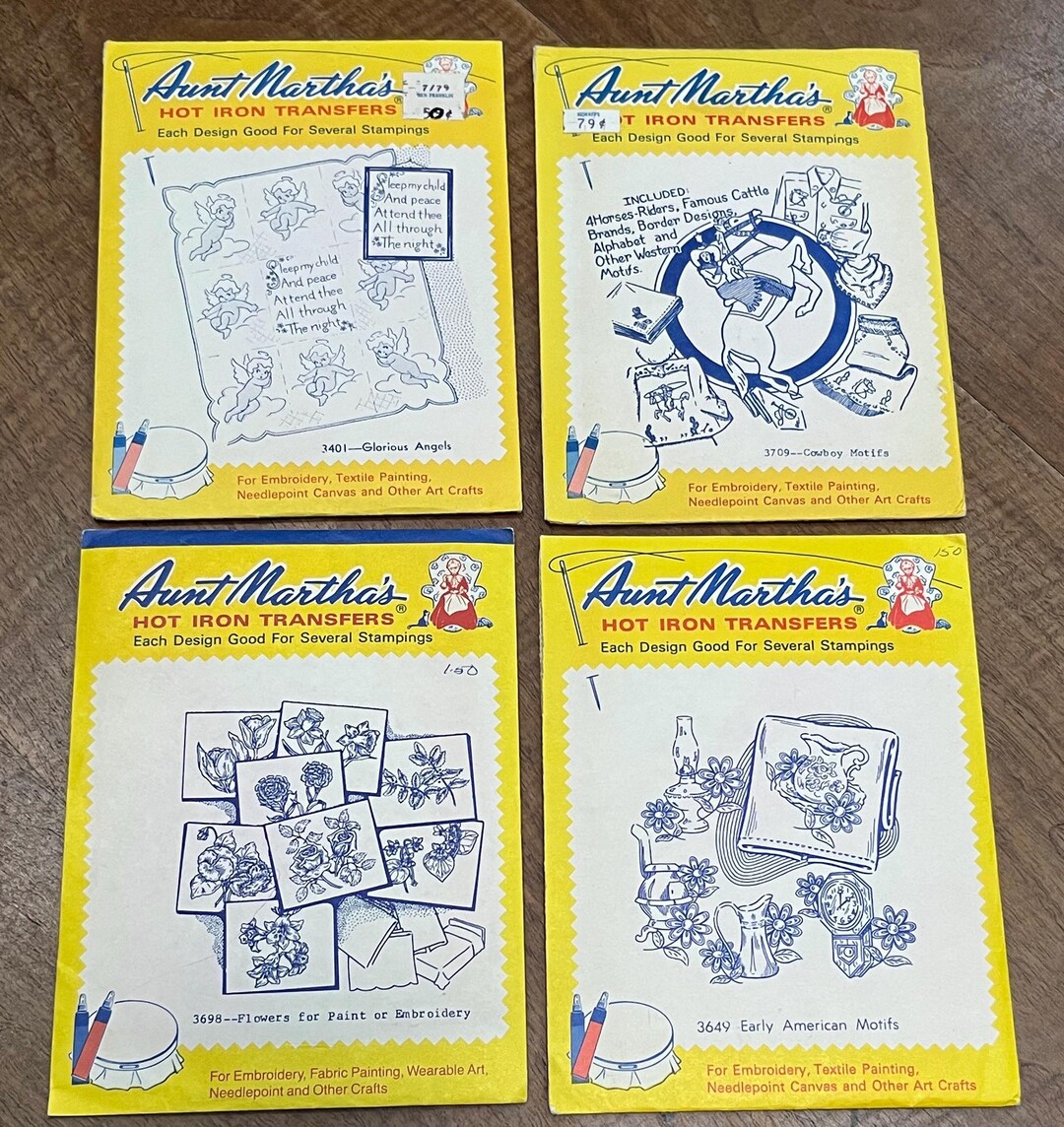Lot Of Vintage Aunt Martha Hot Iron Transfers Cowboy Motifs Flowers