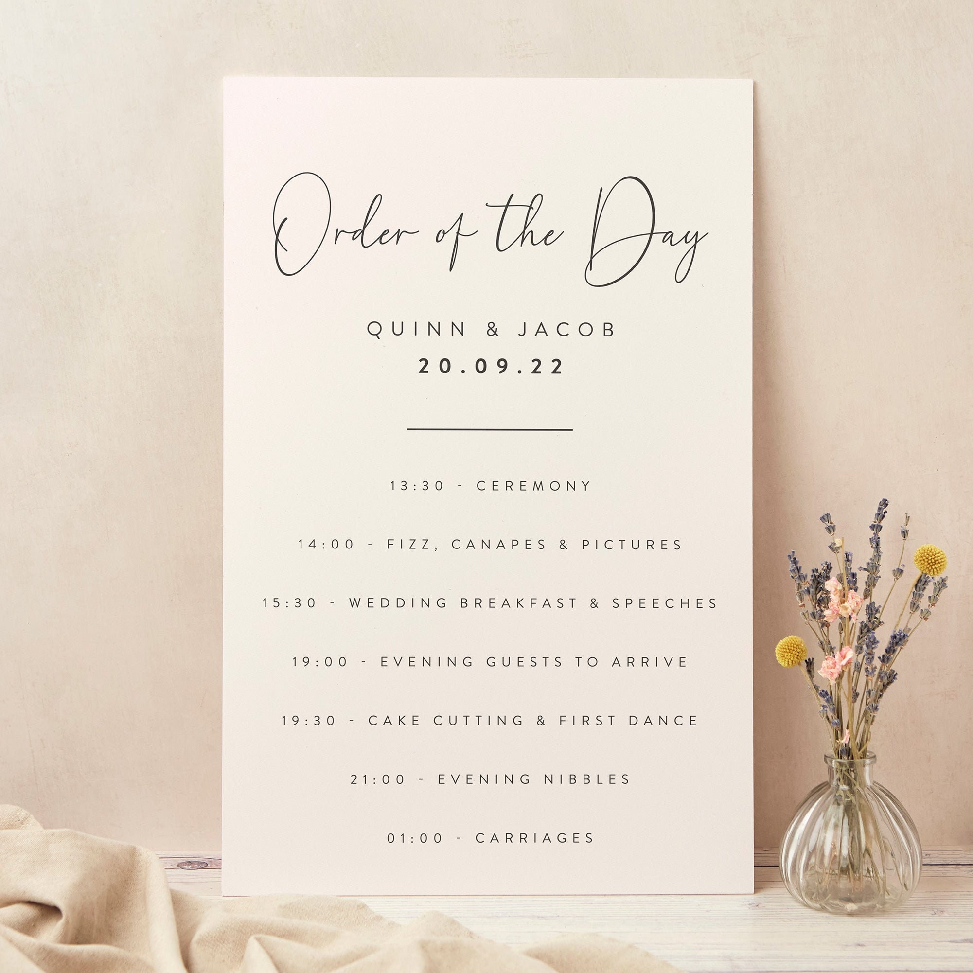 Romantic Script Wedding Order Of The Day Sign