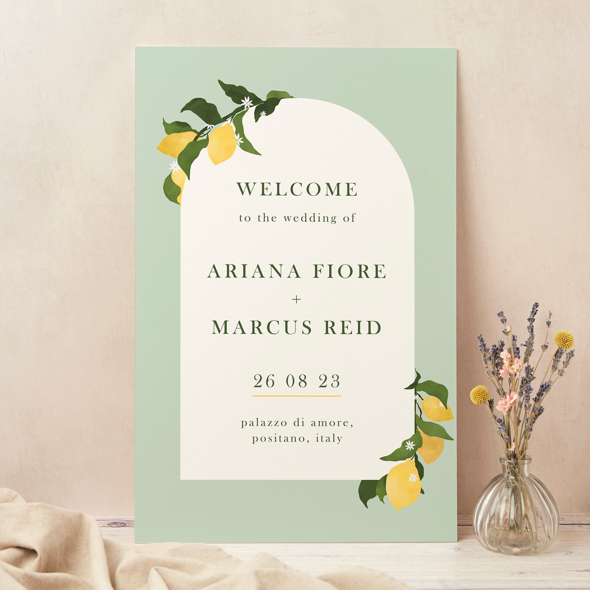 Wedding Welcome Sign, Custom Large Board, Printed, Amalfi Lemons