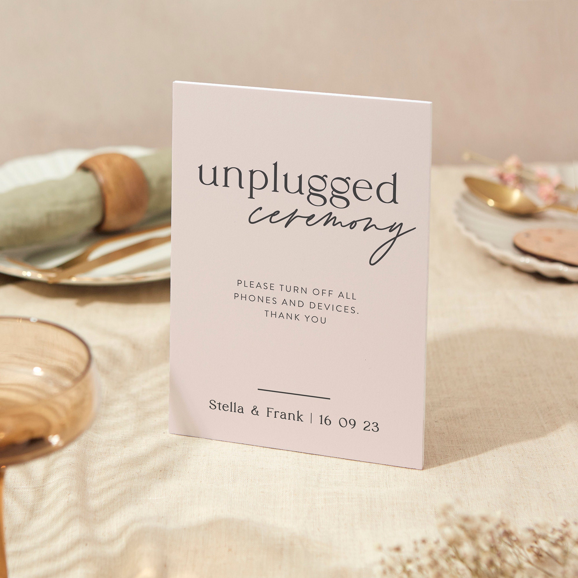 Unplugged Ceremony Sign | Wedding A4 Sturdy Foamex Blush Script