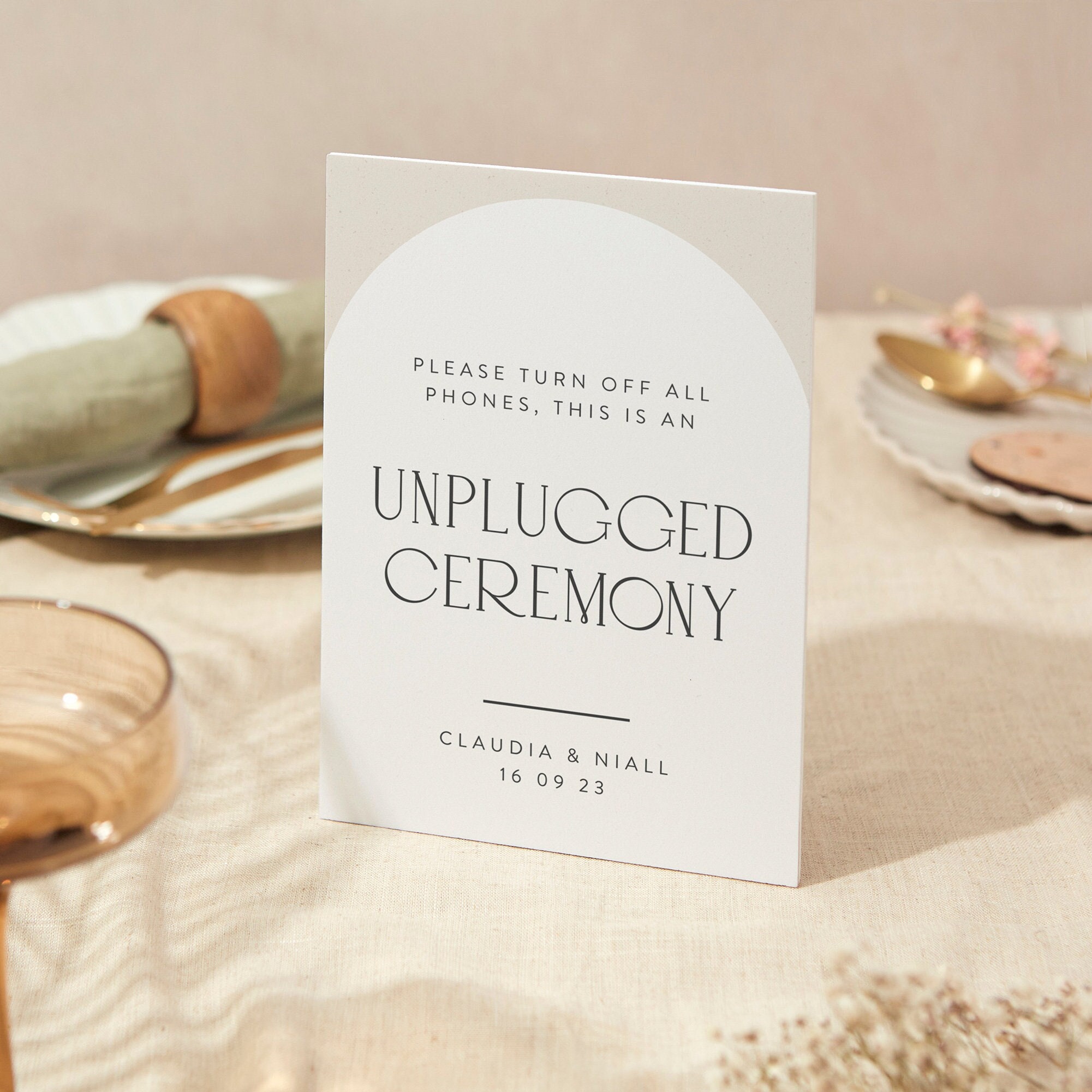 Unplugged Ceremony Sign | Wedding A4 Sturdy Foamex Minimalist Arch