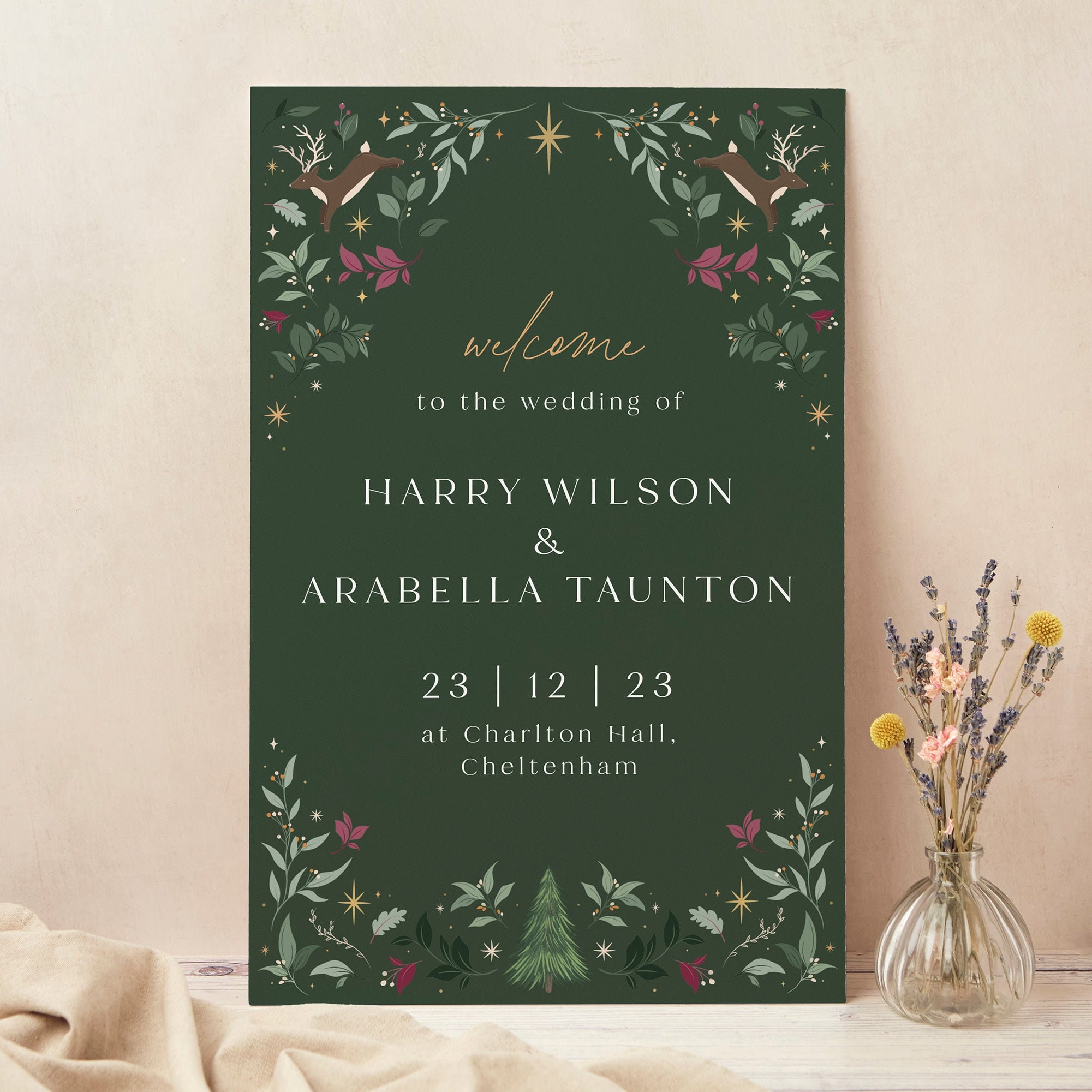 Wedding Welcome Sign, Custom Large Board, Printed, Winter Christmas