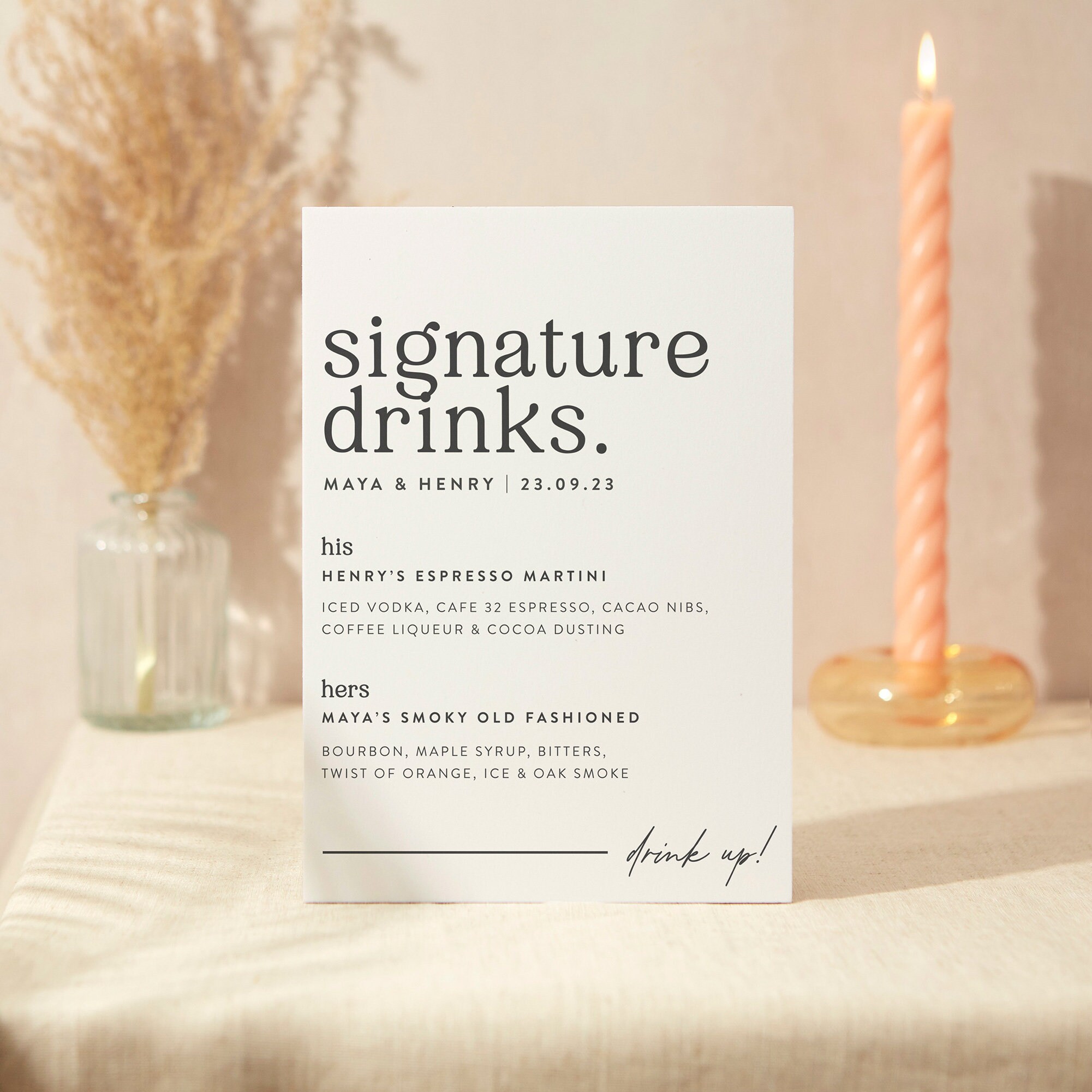 Signature Drinks Sign | Wedding A4 Sturdy Foamex Modern Serif