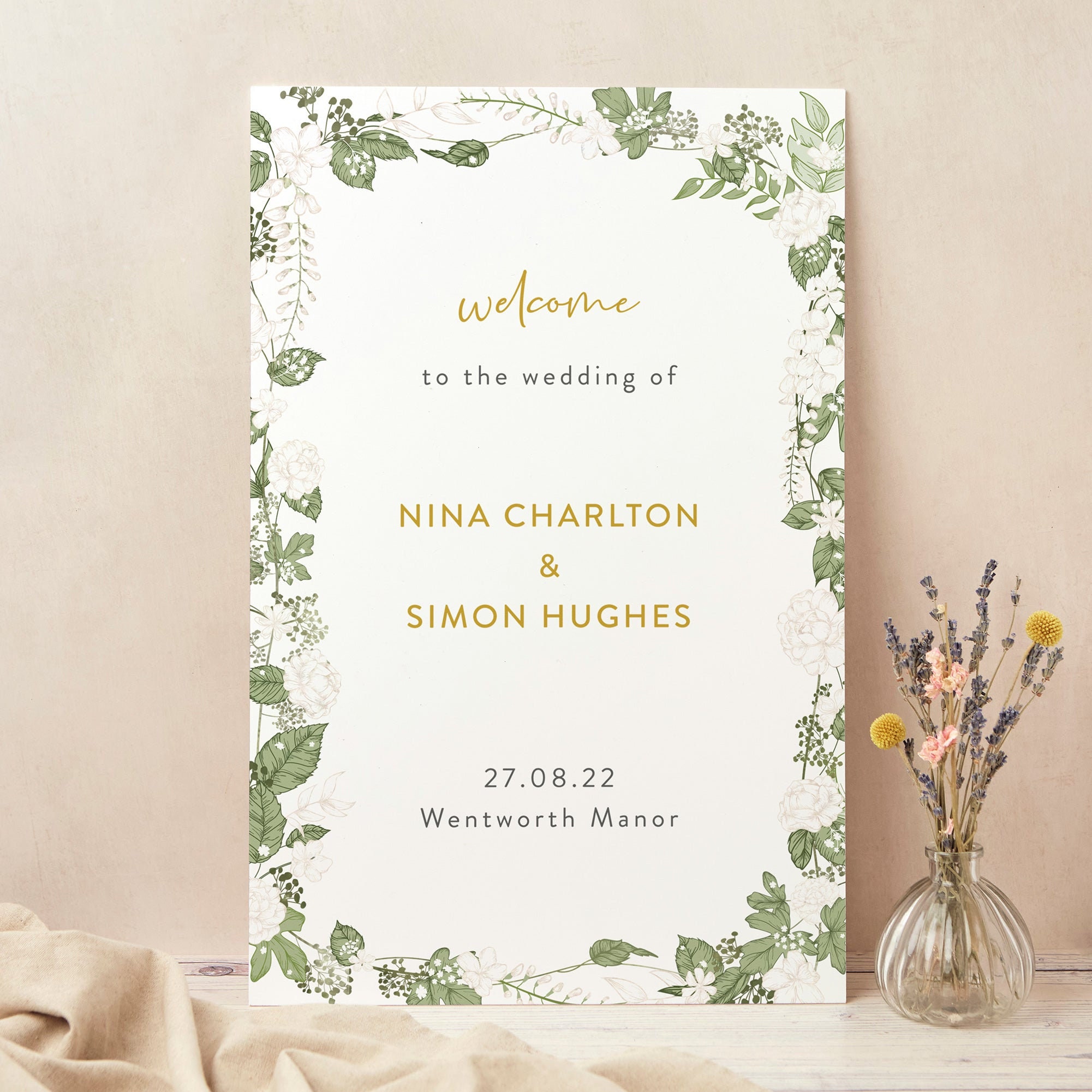 Wedding Welcome Sign, Custom Large Board, Printed, White Floral