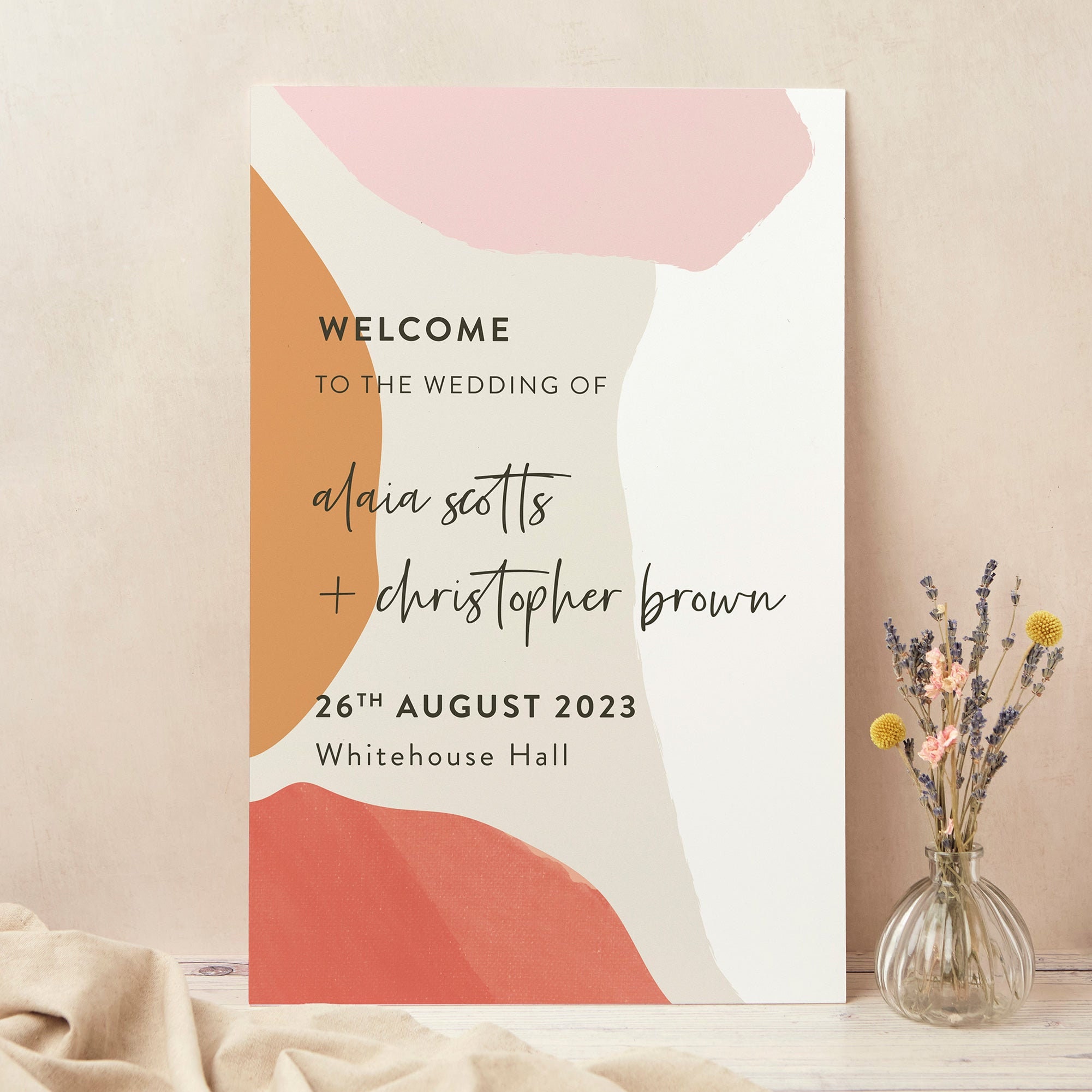 Wedding Welcome Sign, Custom Large Board, Printed, Painterly Colour Pop