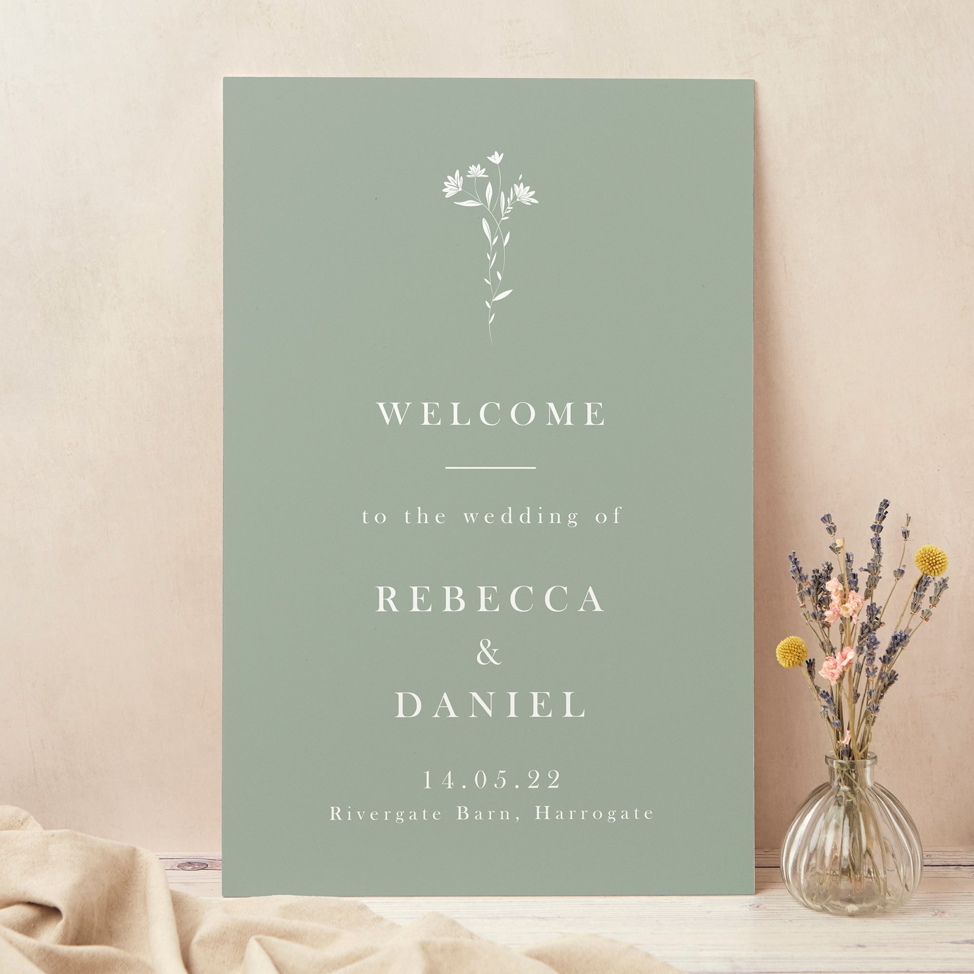 Wedding Welcome Sign, Custom Large Board, Printed, Sage Wildflower