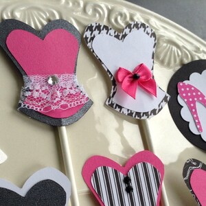 Bachelorette Party Cupcake Toppers Corset Lingerie Sexy Food Picks Mix And Match Black White Hot