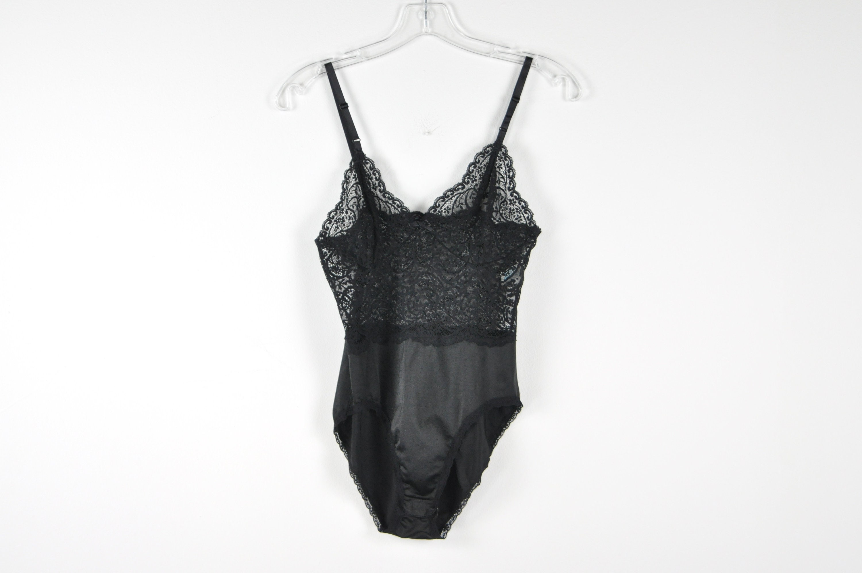 S Black Lace Teddy Small Vintage Sexy Lingerie Beautiful Black Lycra Lace High Waisted Body