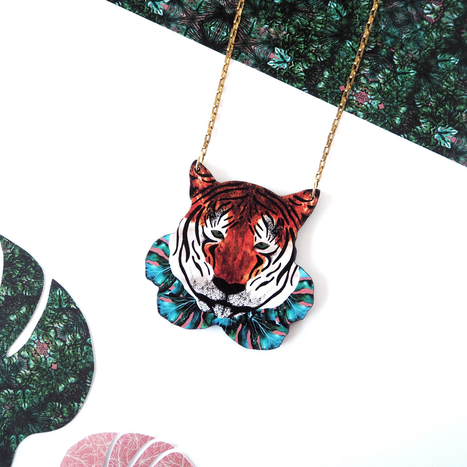 Tiger Necklace - Stocking Fillers Xmas Gift For Sister/Her Jungle Tropical Jewellery Animal