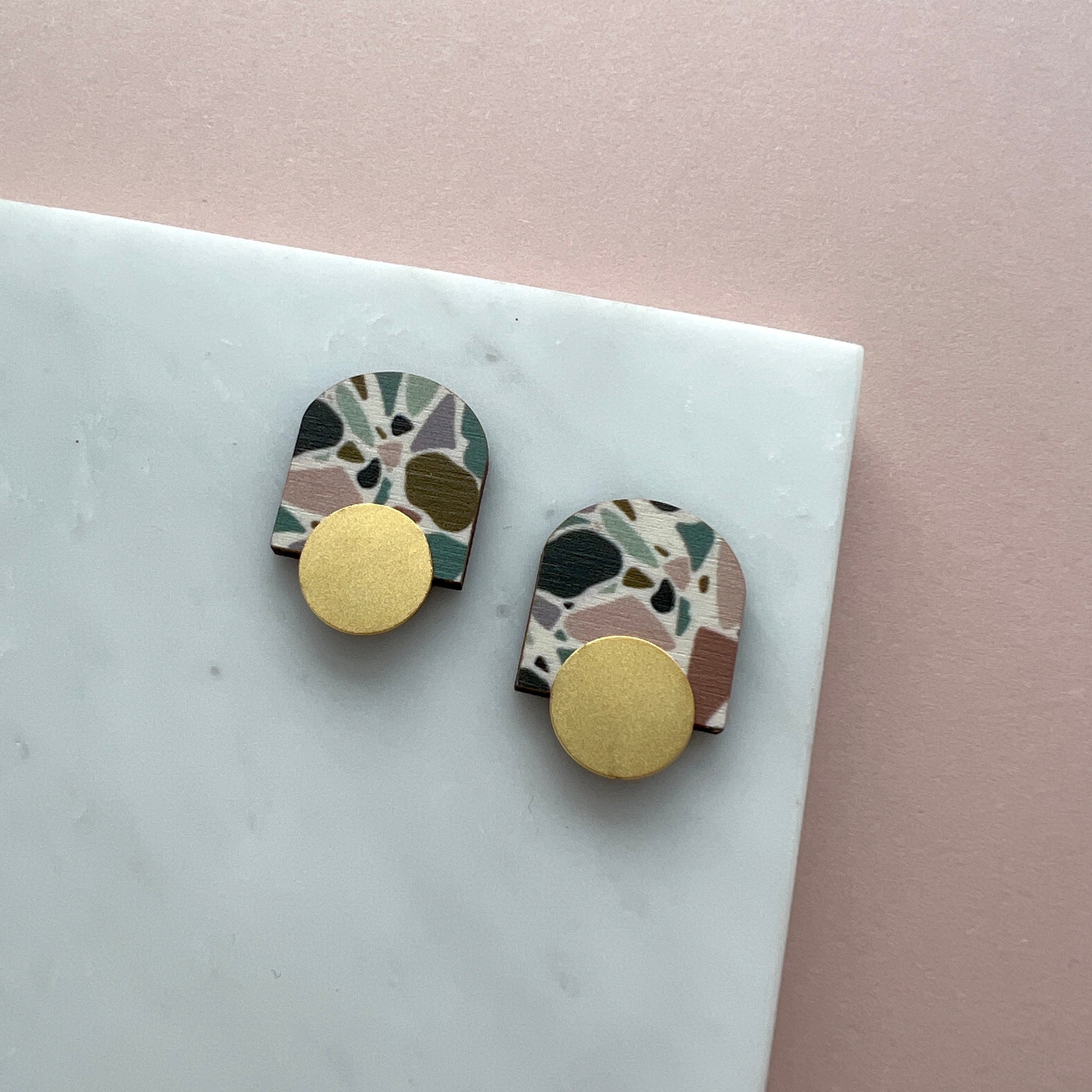 Terrazzo Mini Arc Stud Earrings - Geometric