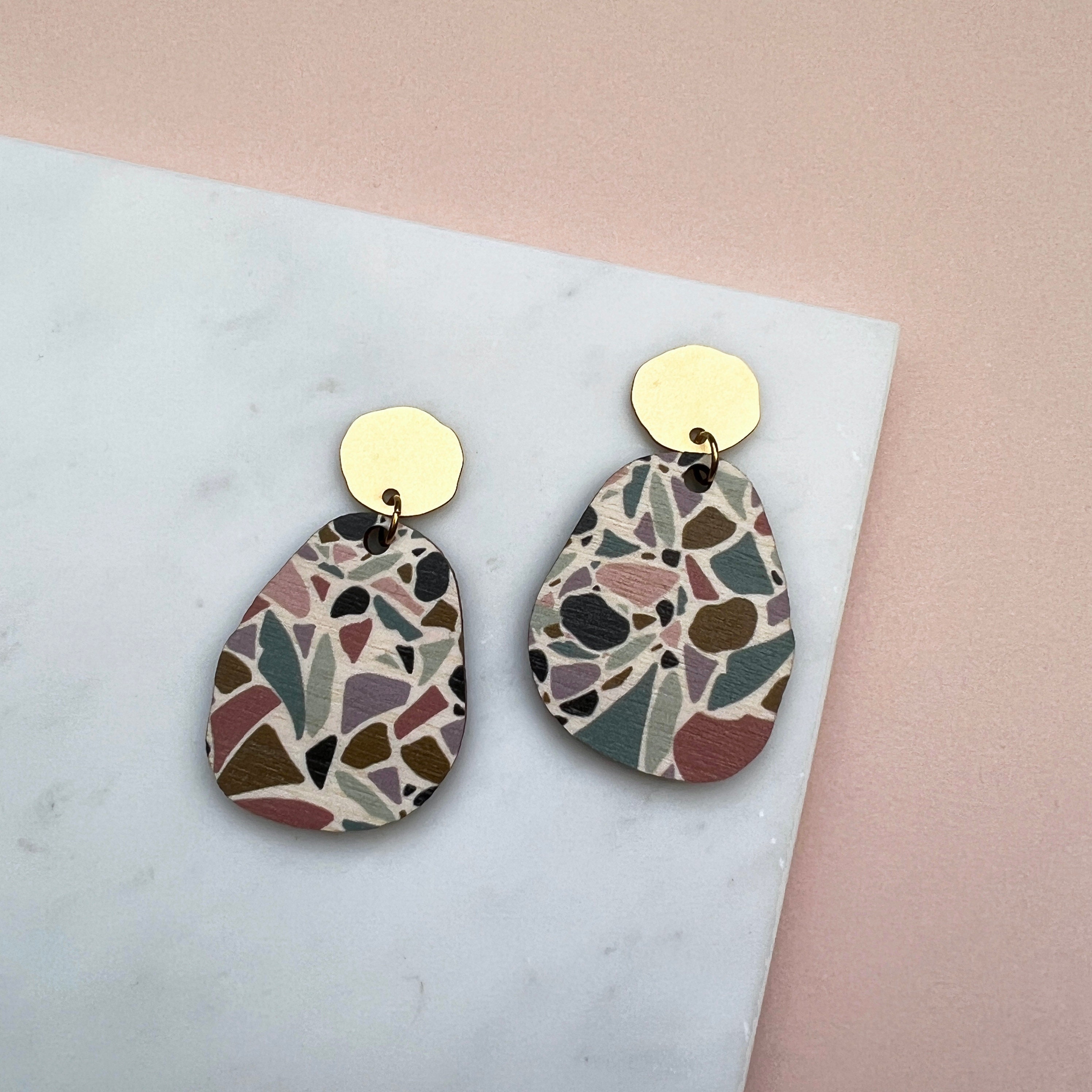 Statement Drop Pebble Studs - Terrazzo Geometric Earrings Gifts For Her Party