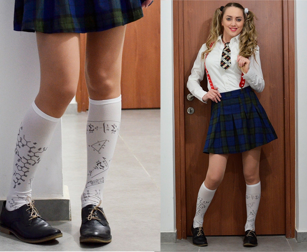 Sexy schoolgirl dress socks knee