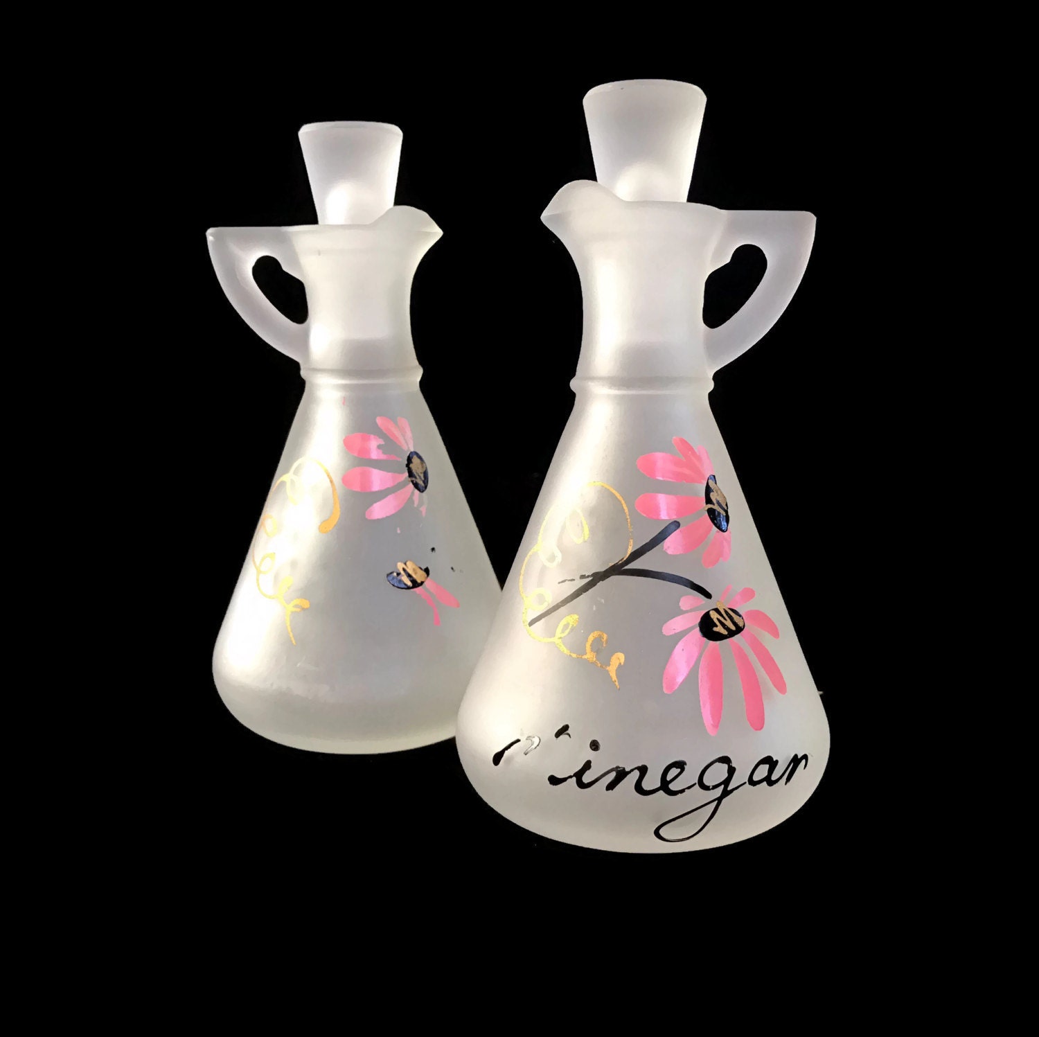 Vintage Hazel Atlas Glass Cruet Set Gay Fad S Frosted Etsy