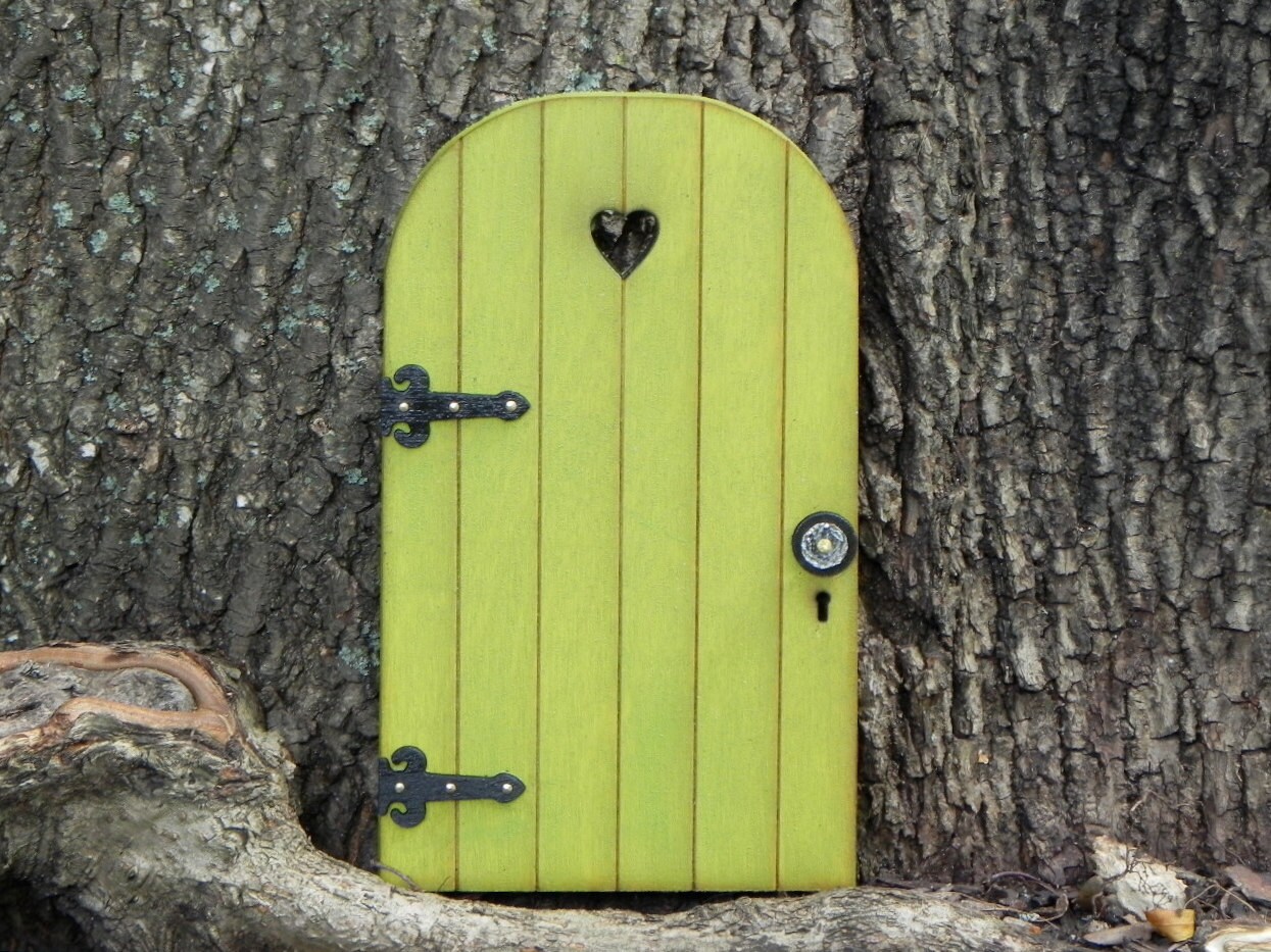 Fairy Door fairy garden accessories miniature wood citrus green with black hinges choice of two styles