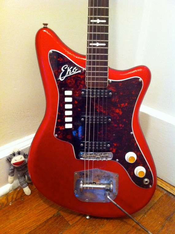 Items Similar To Vintage Eko V Electric Guitar Red Sparkle On