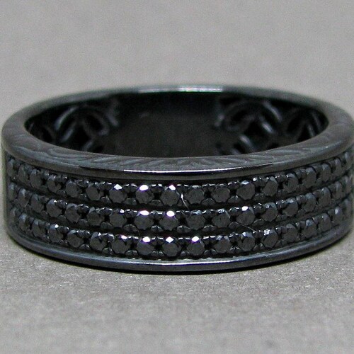 Black Diamond Mens Wedding Band Mens Vintage Wedding Ring Etsy