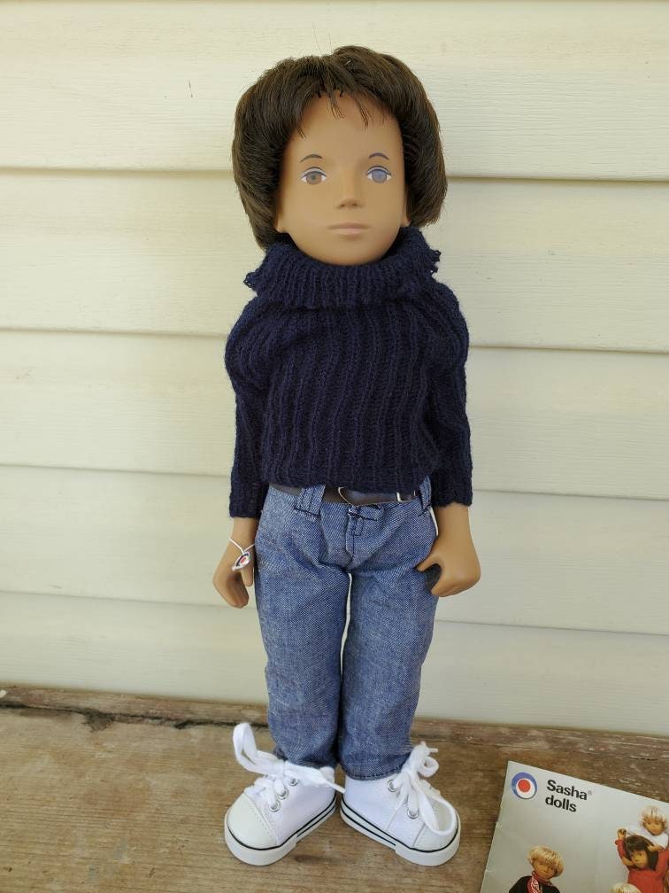 Vintage Sasha Doll Gregor Brunette Dark Denim Jeans Made In England Collectible Doll