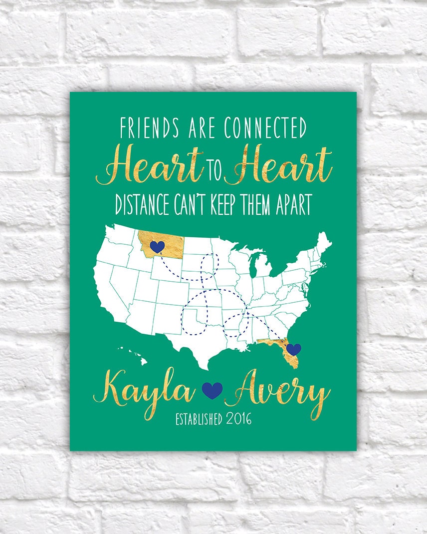 Birthday Gift for Best Friend, Sister, Cousin - Art Print, Map with Locations - BFF's, Long Distance, Moving Away, Hometown, Bestie | WF312