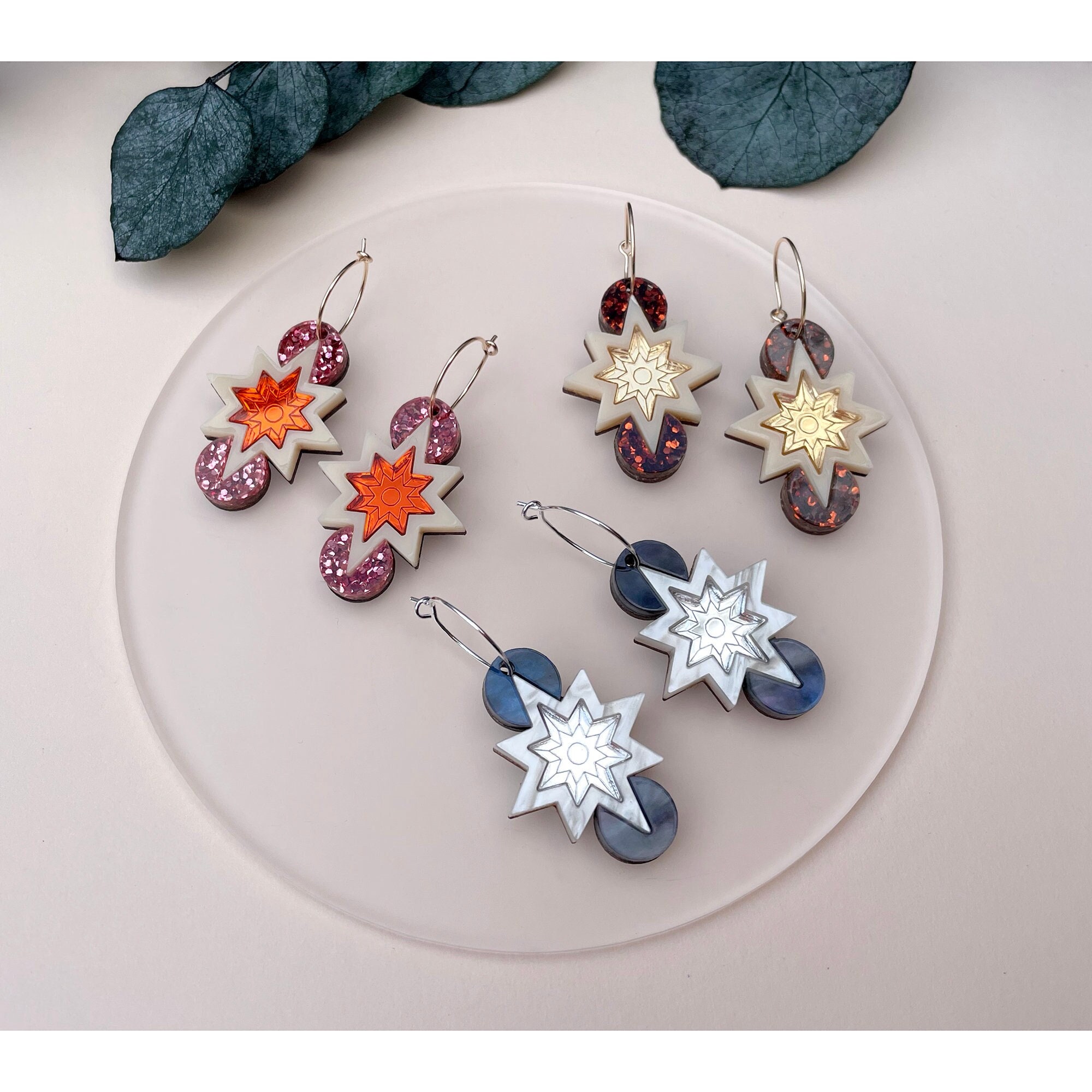 Mini Star Deco Hoop Earrings | Laser Cut Acrylic Celestial Hoops