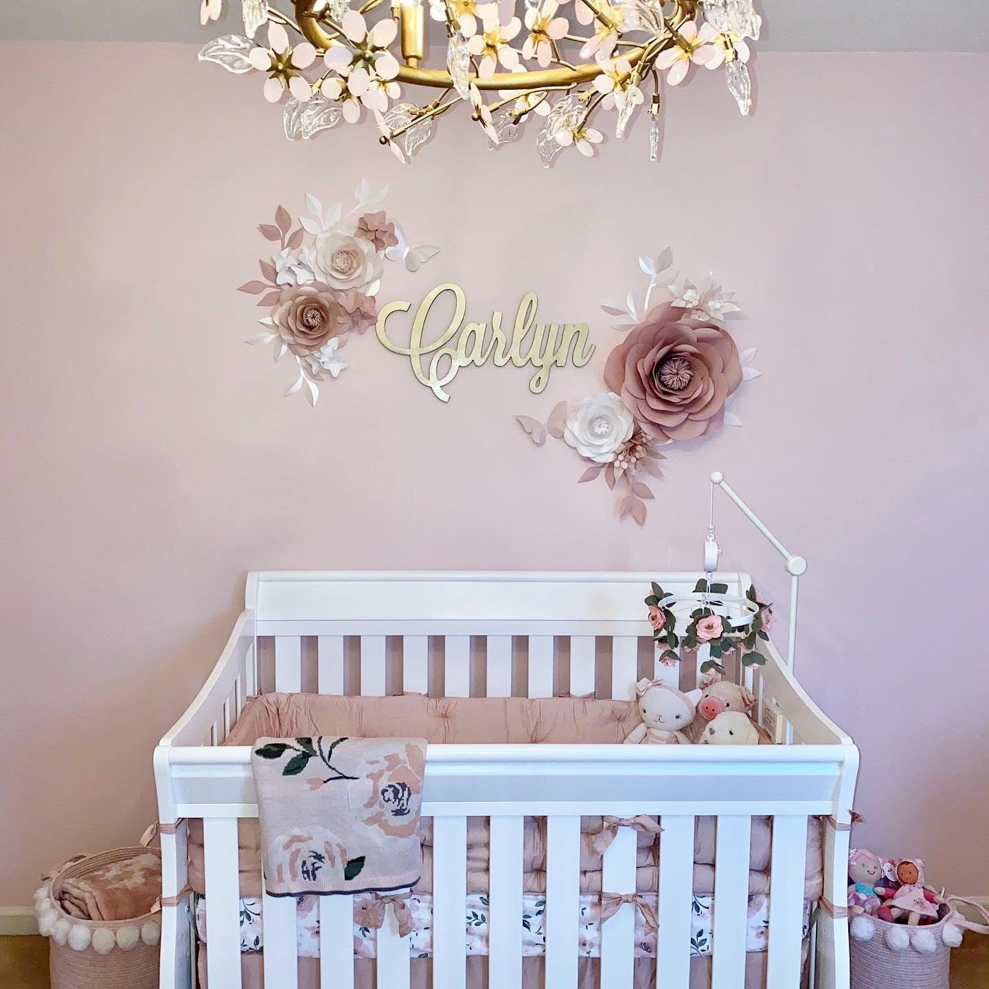 Set Of White Nude And Misty Rose Paper Flowers For Nursery Nursery Wall Decor Code Etsy