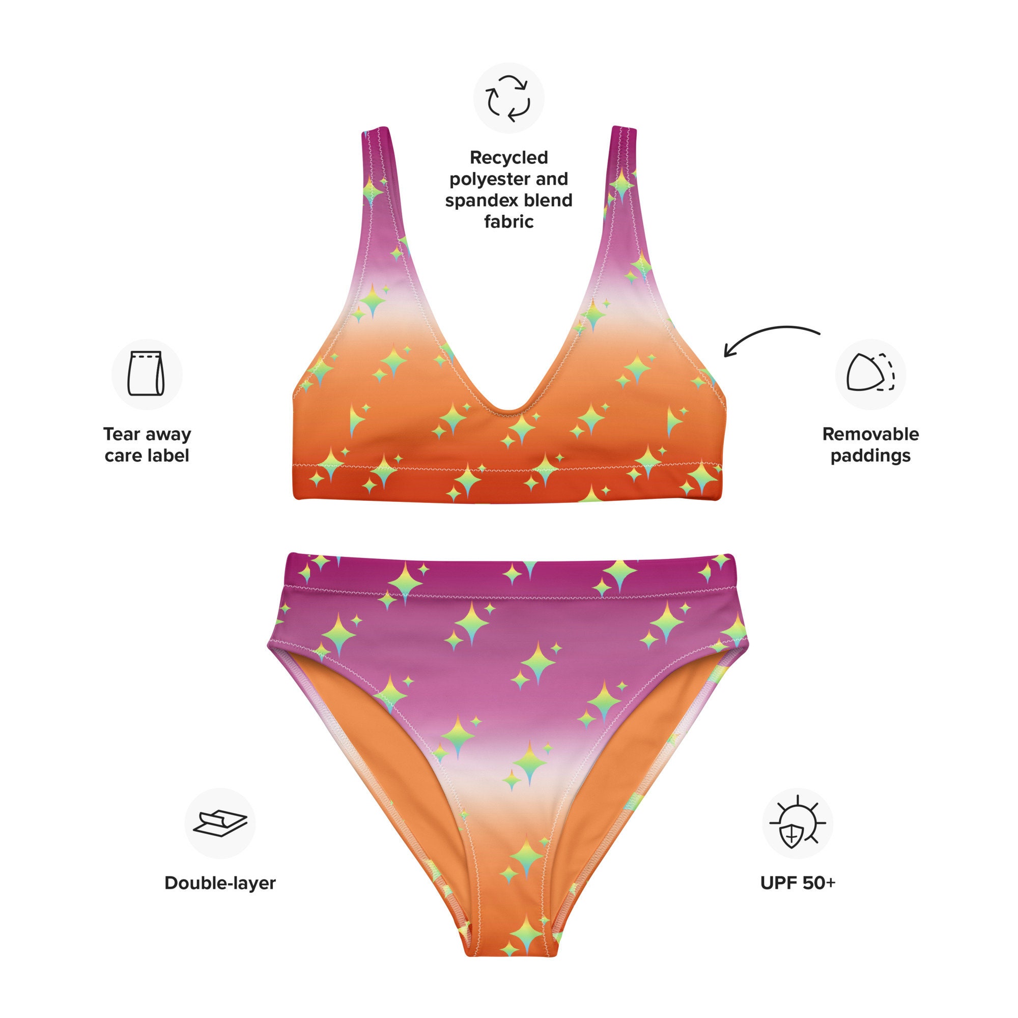 Sunset Lesbian Pride Flag High Waisted Swimsuit Queer Bikini Etsy