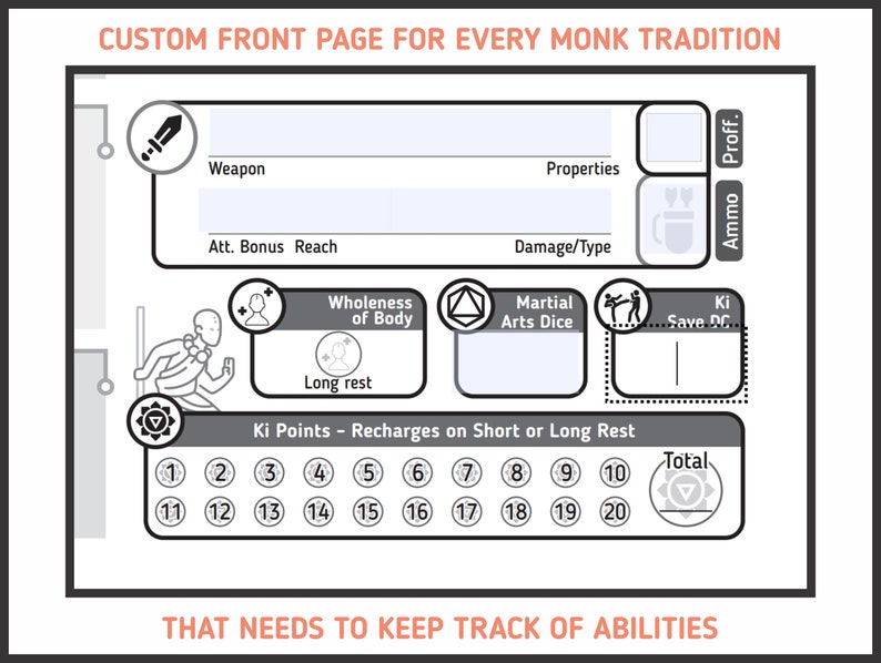 Monk Character Sheet For Dnd E Form Fillable Pdf Dungeons Etsy Belgi