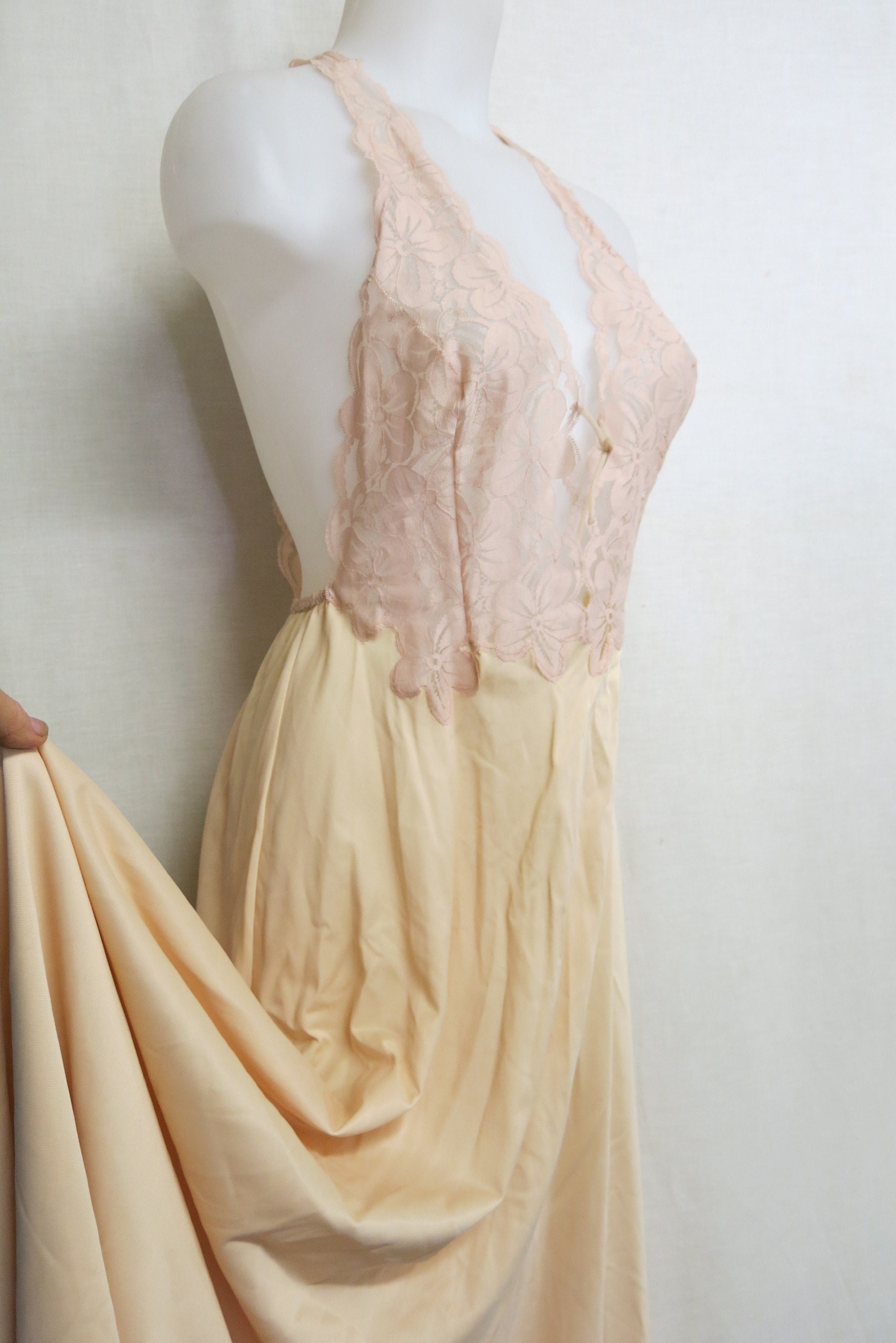 Midcentury Glydon Nylon Nightgown Nude Halter Top Lace Etsy