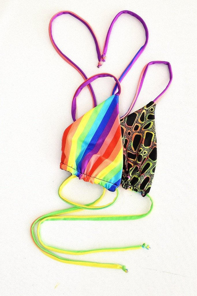 Reversible Triangle Slide Bikini Top In Vertical Rainbow Stripe