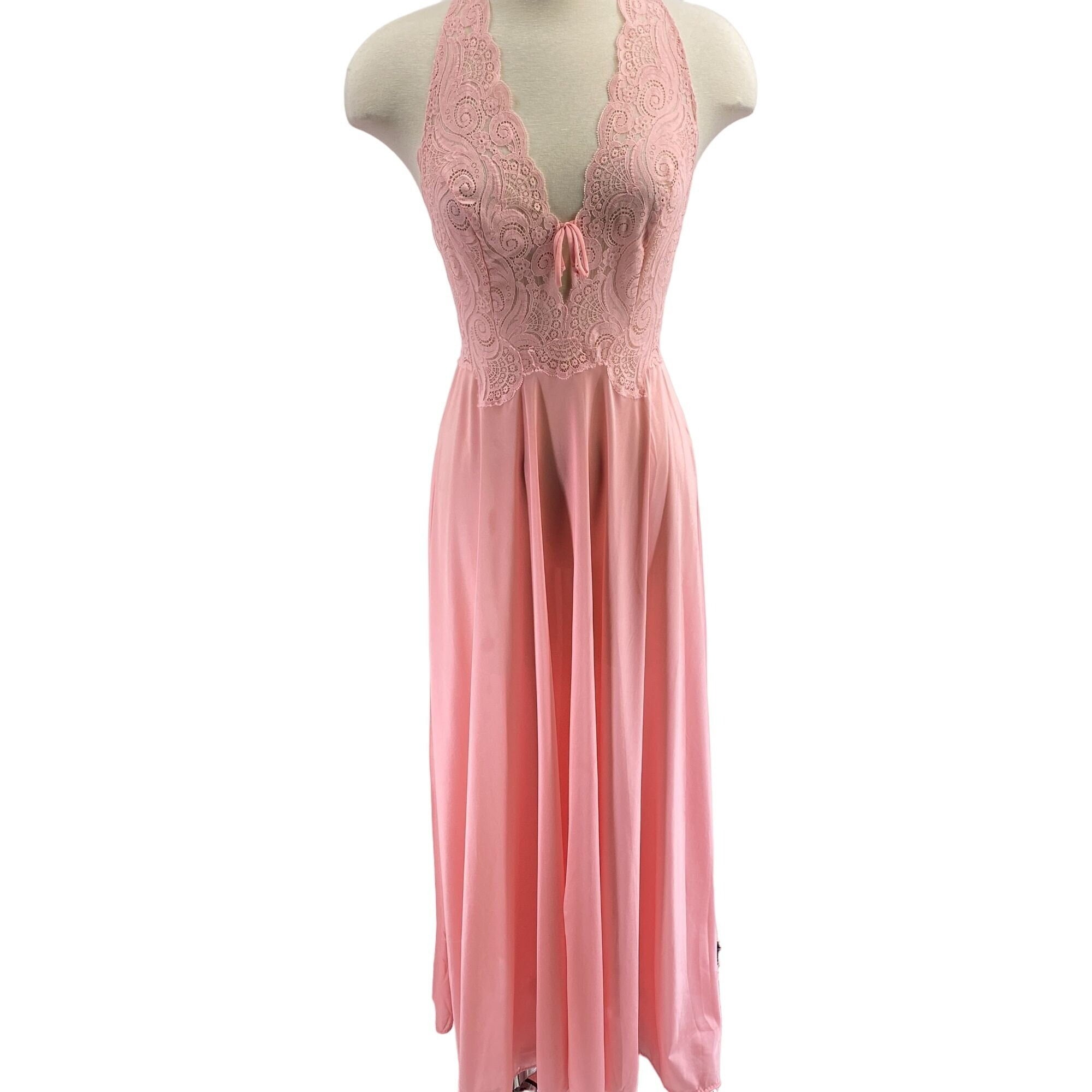 Vintage Glydons Nylon Lingerie Nightgown Size Medium Pink Slip Dress Lace Bodice Etsy