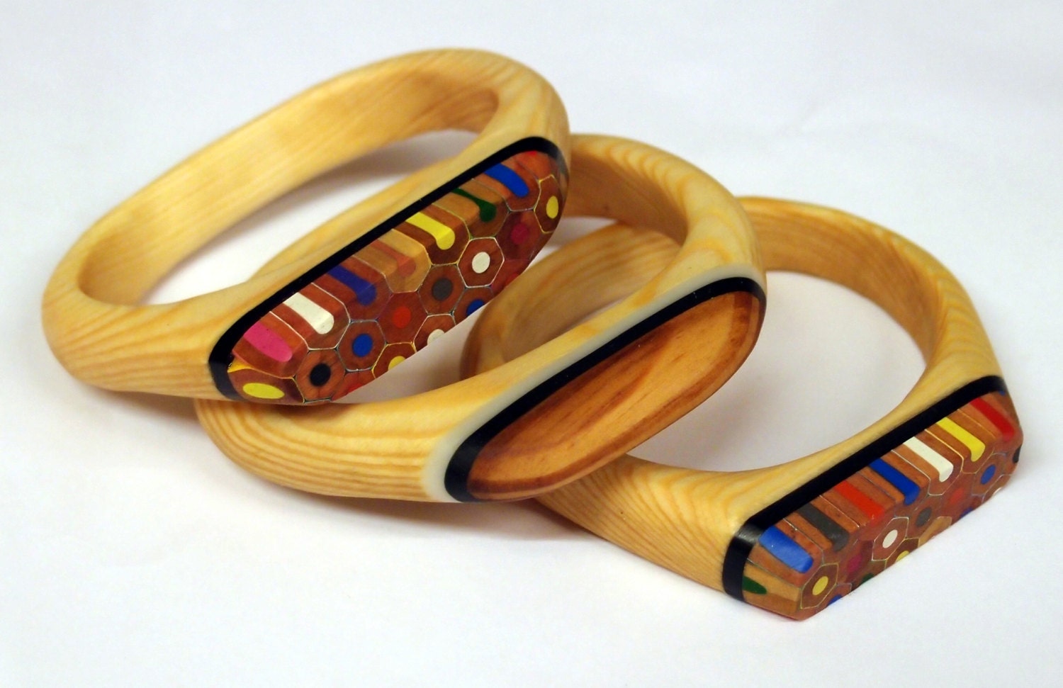 Recycled Wooden Bracelets With Coloured Pencil Crayons