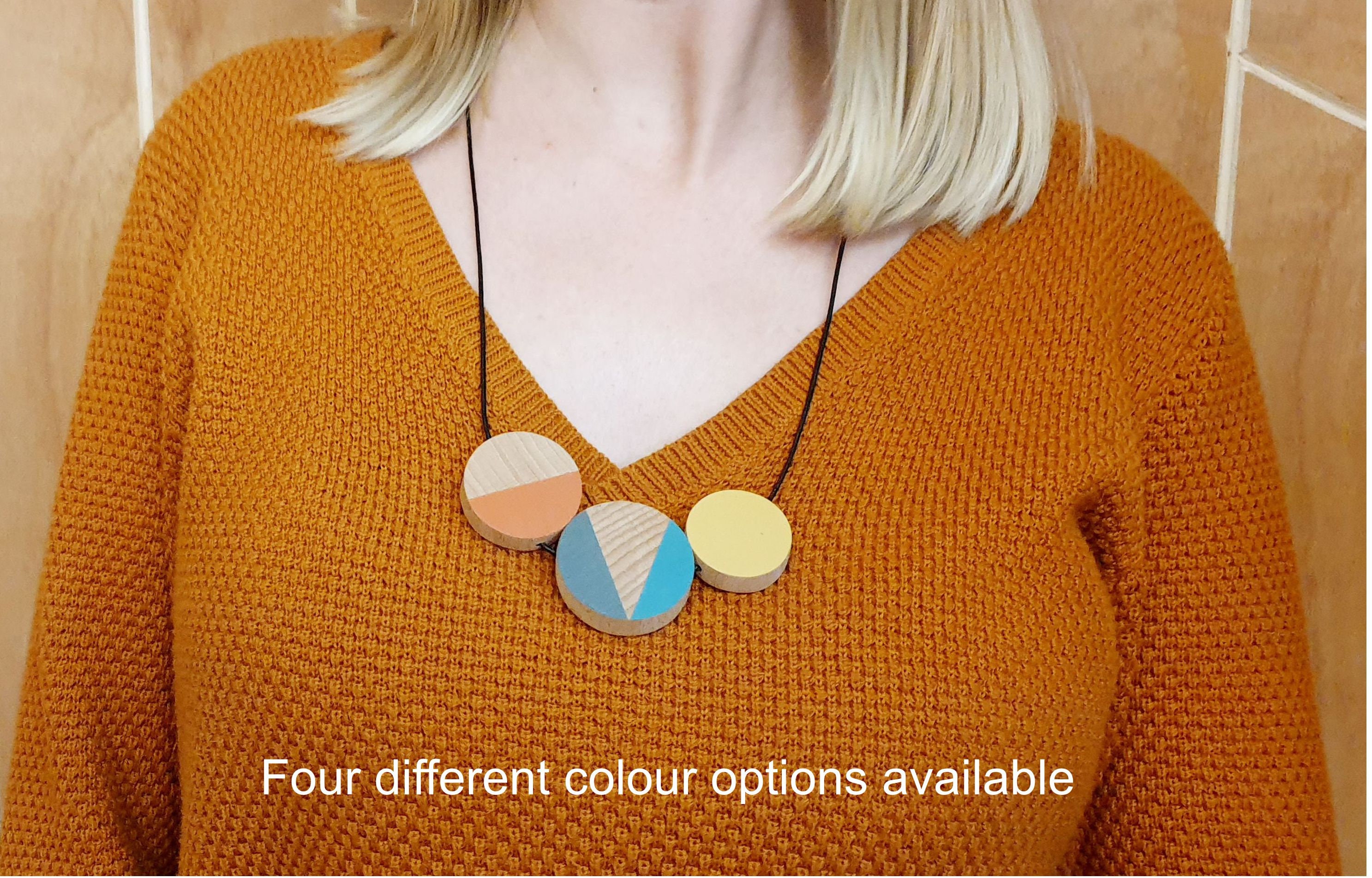 Chunky Wooden Geometric Necklace Large Colourful Statement Jewellery Gift Pendant